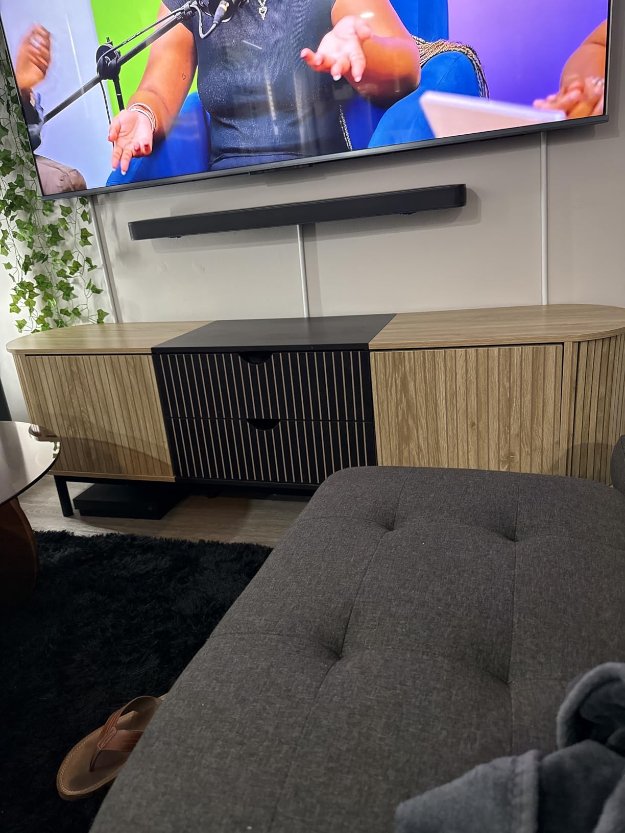 Bifins 62.2 Inch TV Stand for TVs up to 70 Inches with 4 Fluted Arched Door, Mid Century Modern customer photo 2