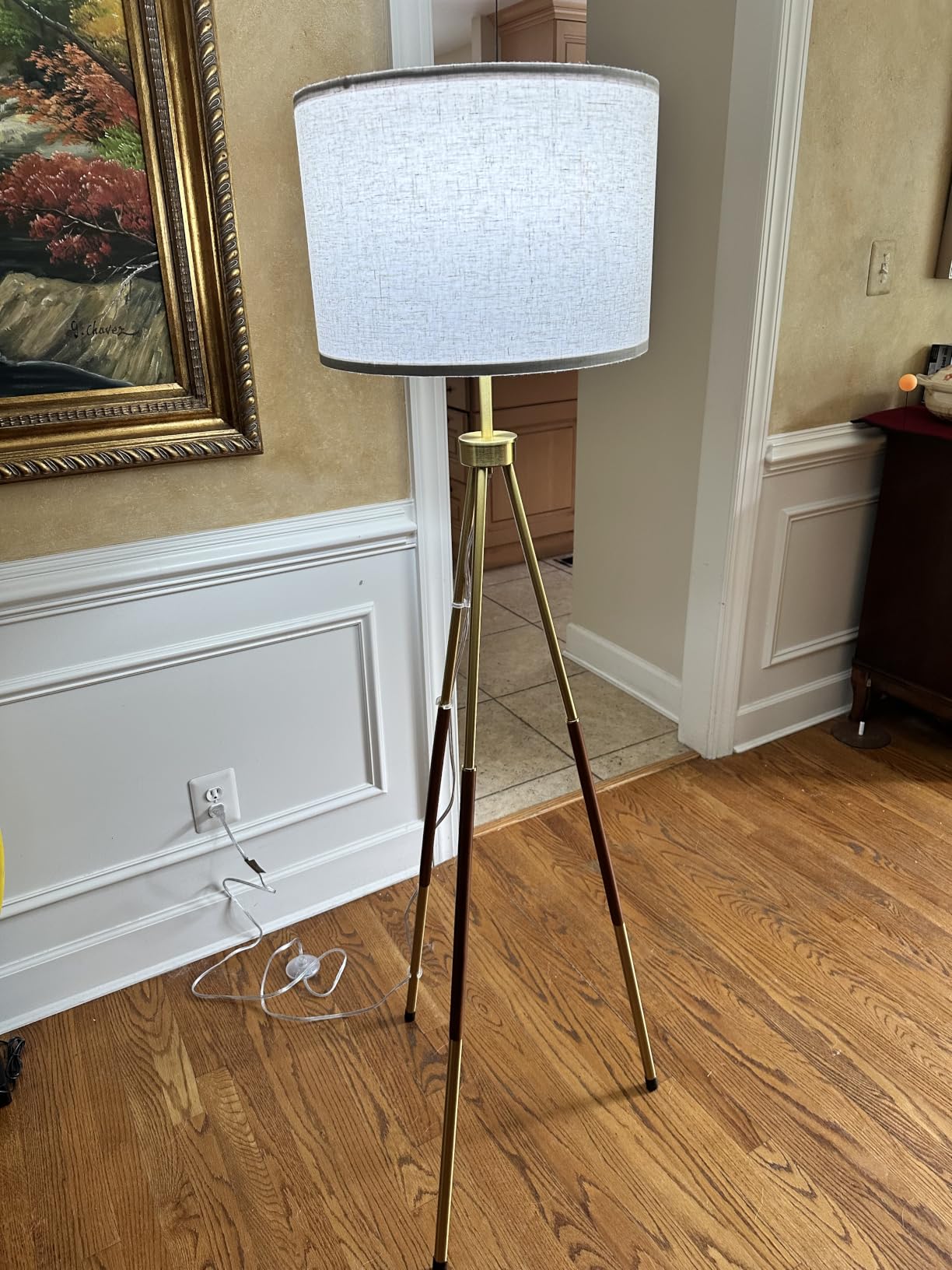 Mid Century Wood Tripod Floor Lamp with Remote & Foot Switch | Modern Dimmable Standing Lamp with 3 Color Temperatures for Living Room Bedroom Office Reading Room, 9W Bulb Included customer photo 1