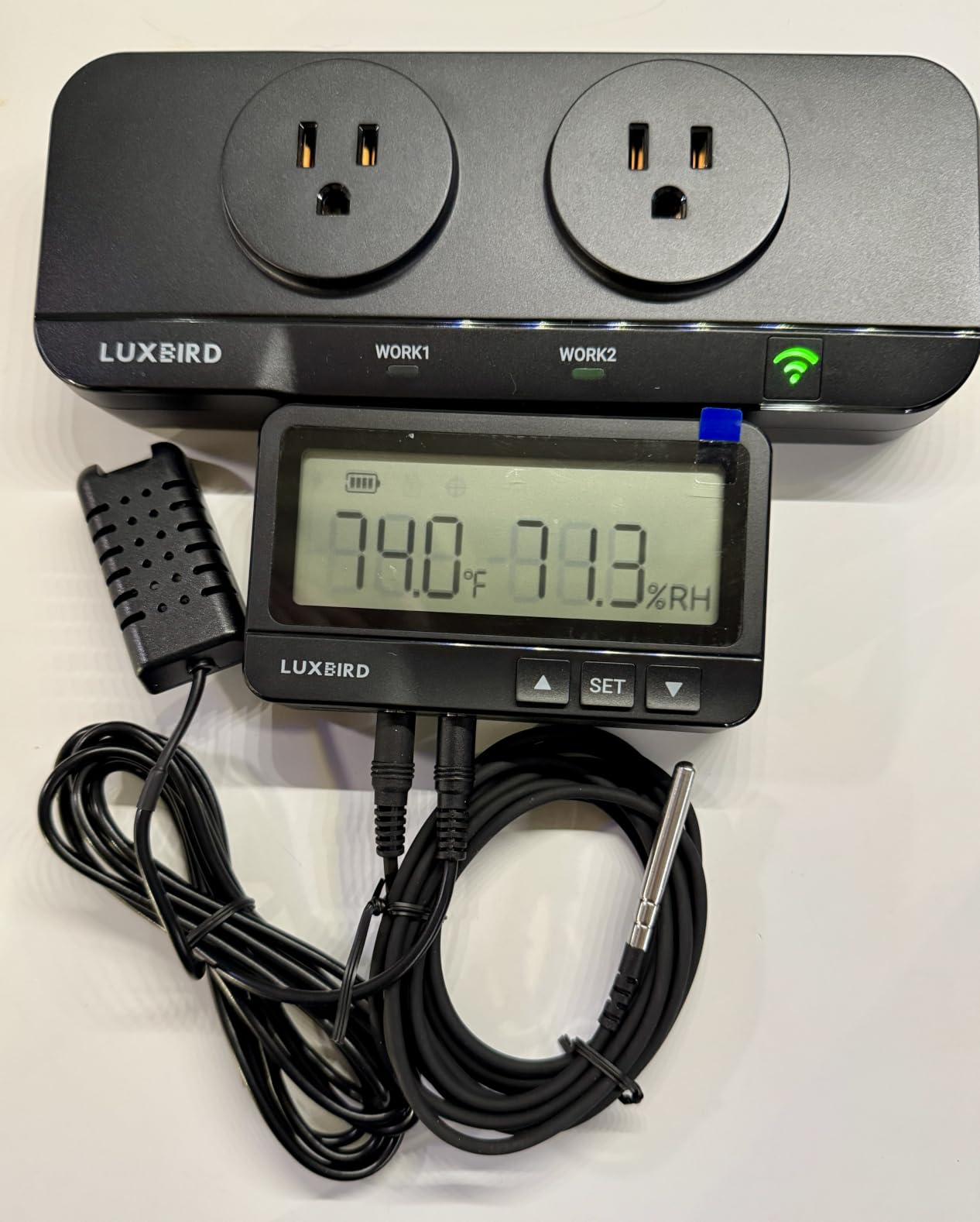 LUXBIRD WiFi Temperature Humidity Controller Dual Outlet 1200W for Reptile | Dual 1200W outlets, WiFi App control, dual sensors dual LED displays, reptile greenhouse grow tent, 2-year warranty customer photo 2