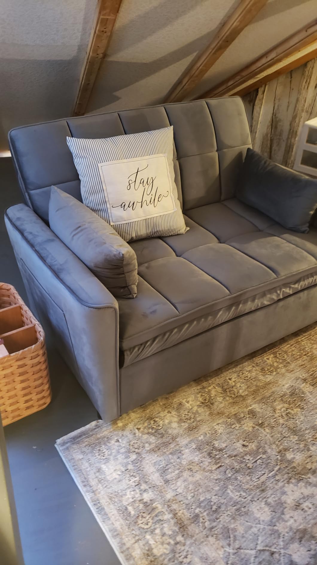 54'' Sleeper Sofa Bed, Convertible Pull Out Couch Futon for Living Room, Apartment (Darkgrey, Loveseat) Side Pockets, Velvet Fabric, Adjustable Backrest, Pull-Out Bed, Easy Assembly customer photo 1