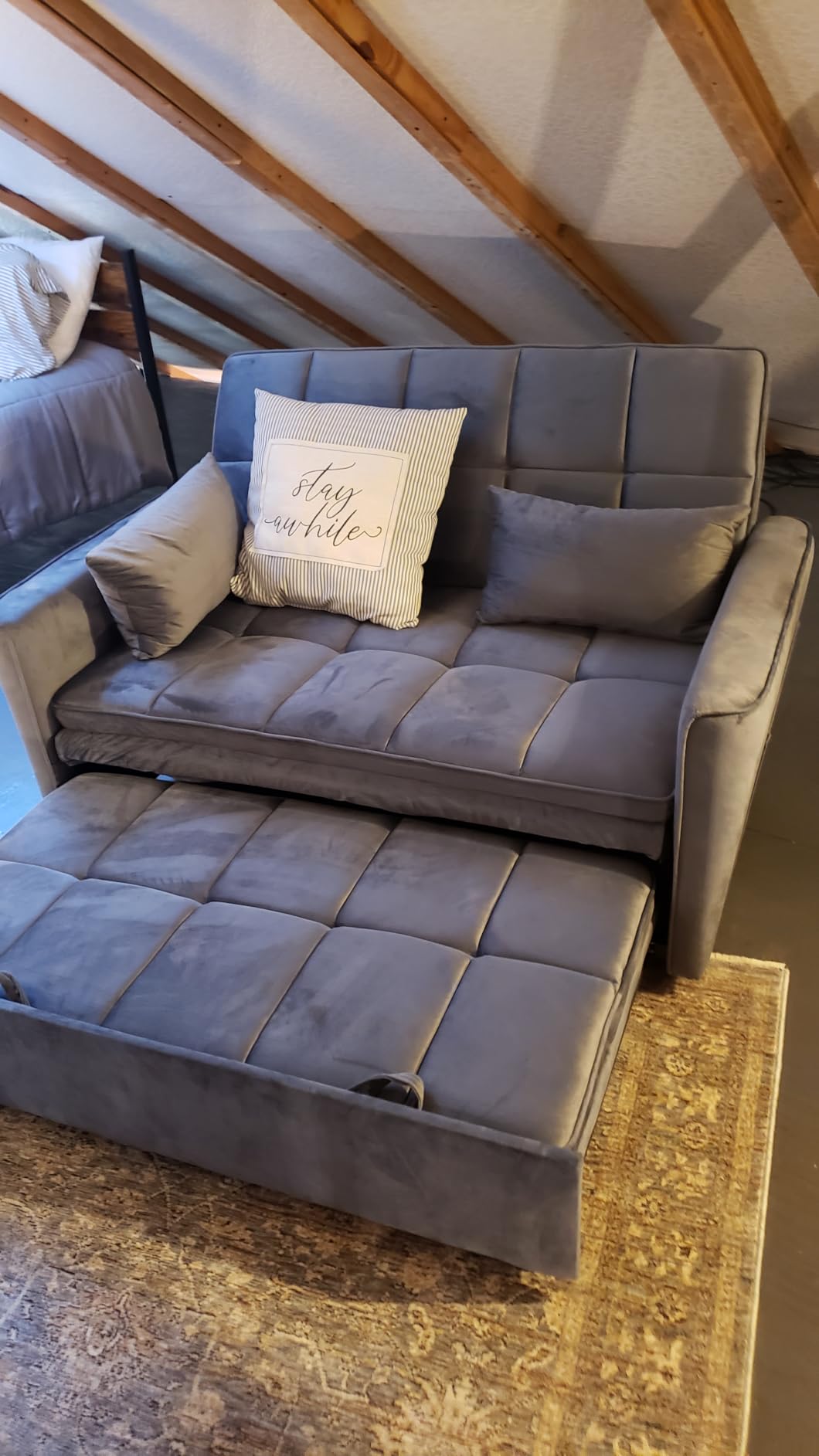 54'' Sleeper Sofa Bed, Convertible Pull Out Couch Futon for Living Room, Apartment (Darkgrey, Loveseat) Side Pockets, Velvet Fabric, Adjustable Backrest, Pull-Out Bed, Easy Assembly customer photo 2