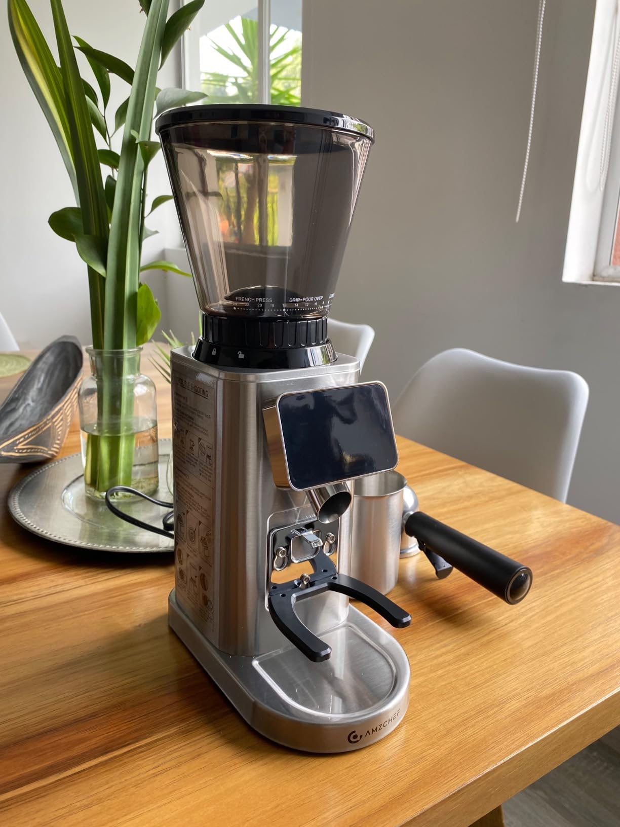 AMZCHEF 64mm Flat Burr Coffee Grinder, Commercial Grade Espresso Bean Grinder, 90 Settings, All-Metal Chamber, Anti-Static, LED Timer, DC Motor, Stainless Steel Body customer photo 1