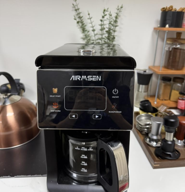 AIRMSEN Coffee Maker with Grinder, 5-Cup Grind and Brew, Programmable | 3 Grind Settings, 24H Delay Brew, Touch Control, Glass Carafe, 2-Hour Auto Keep Warm for Home Offices customer photo 1