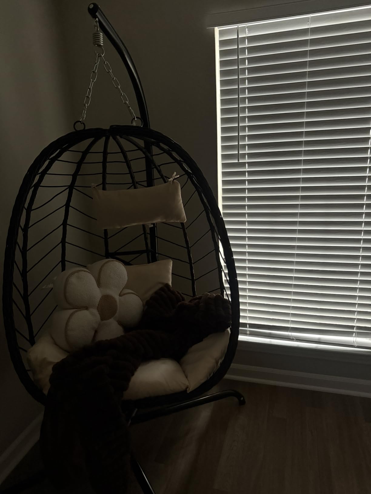 LEX CRAFT Hanging Egg Chair with Stand, Swinging Egg Chair Outdoor Indoor, Hanging Basket Chair with Cushion, Patio Wicker Hammock Chair 350lbs Capacity (Gery-Gery) customer photo 1