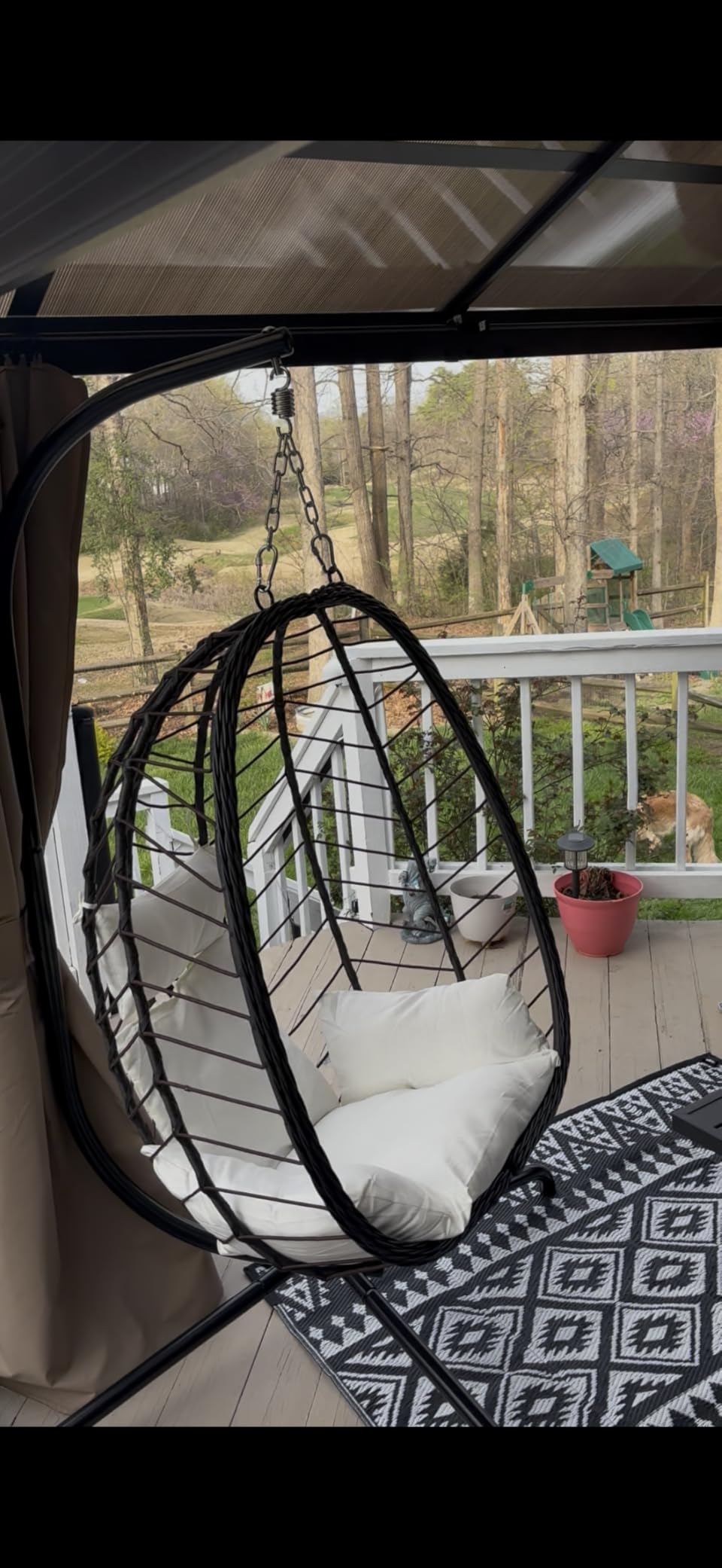 LEX CRAFT Hanging Egg Chair with Stand, Swinging Egg Chair Outdoor Indoor, Hanging Basket Chair with Cushion, Patio Wicker Hammock Chair 350lbs Capacity (Gery-Gery) customer photo 2