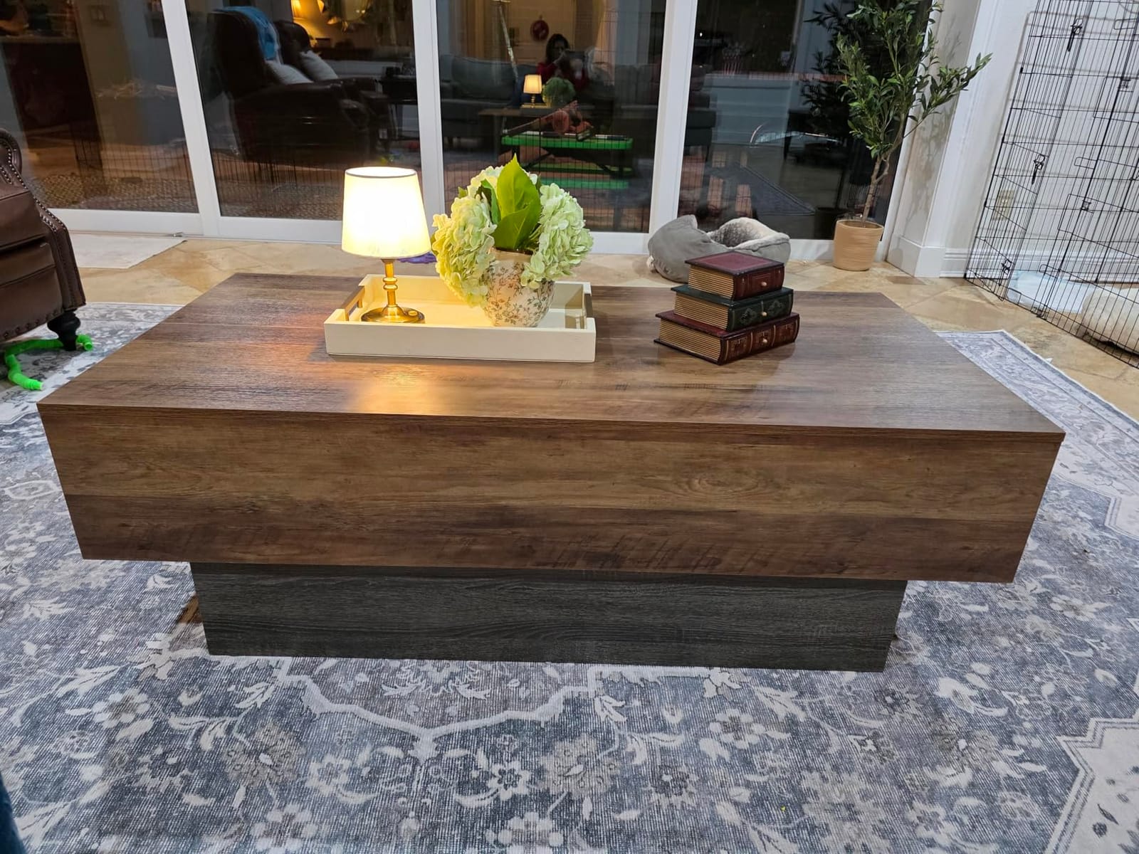 55-Inch Farmhouse Wood Coffee Table, Rustic Large Rectangle Tea Table, Vintage Center Table for Living Room, Office Reception, Rustic Brown & Black customer photo 1