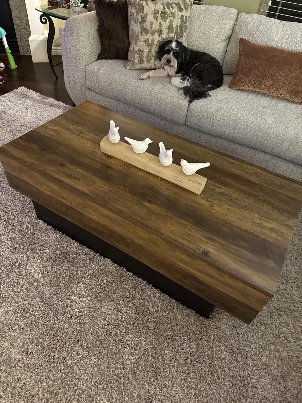 55-Inch Farmhouse Wood Coffee Table, Rustic Large Rectangle Tea Table, Vintage Center Table for Living Room, Office Reception, Rustic Brown & Black customer photo 2
