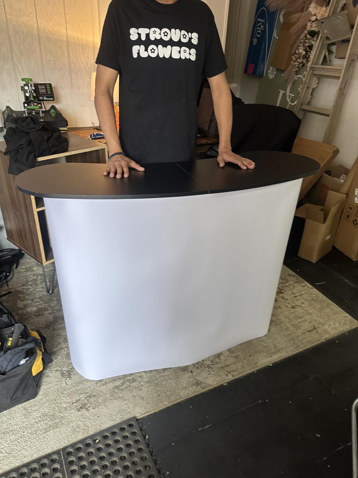 VEVOR Folding Portable Bar Table, 43.5 x 15.4 x 39.8 in, with Carry Bag, 2 Storage Shelves, and Detachable Skirt, Quick and Easy Setup, Foldable Mobile Bartending Station for Events, Party, Tradeshow customer photo 1