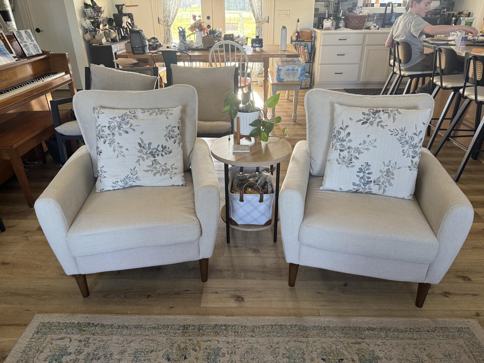 OLIXIS Comfy Accent Chair for Living Room Bedroom and Waiting Room | Upholstered Mid-Century Reading Chair with Pillow and Solid Wood Legs, Wide Single Modern Lounge Sofa, Cream Beige customer photo 2