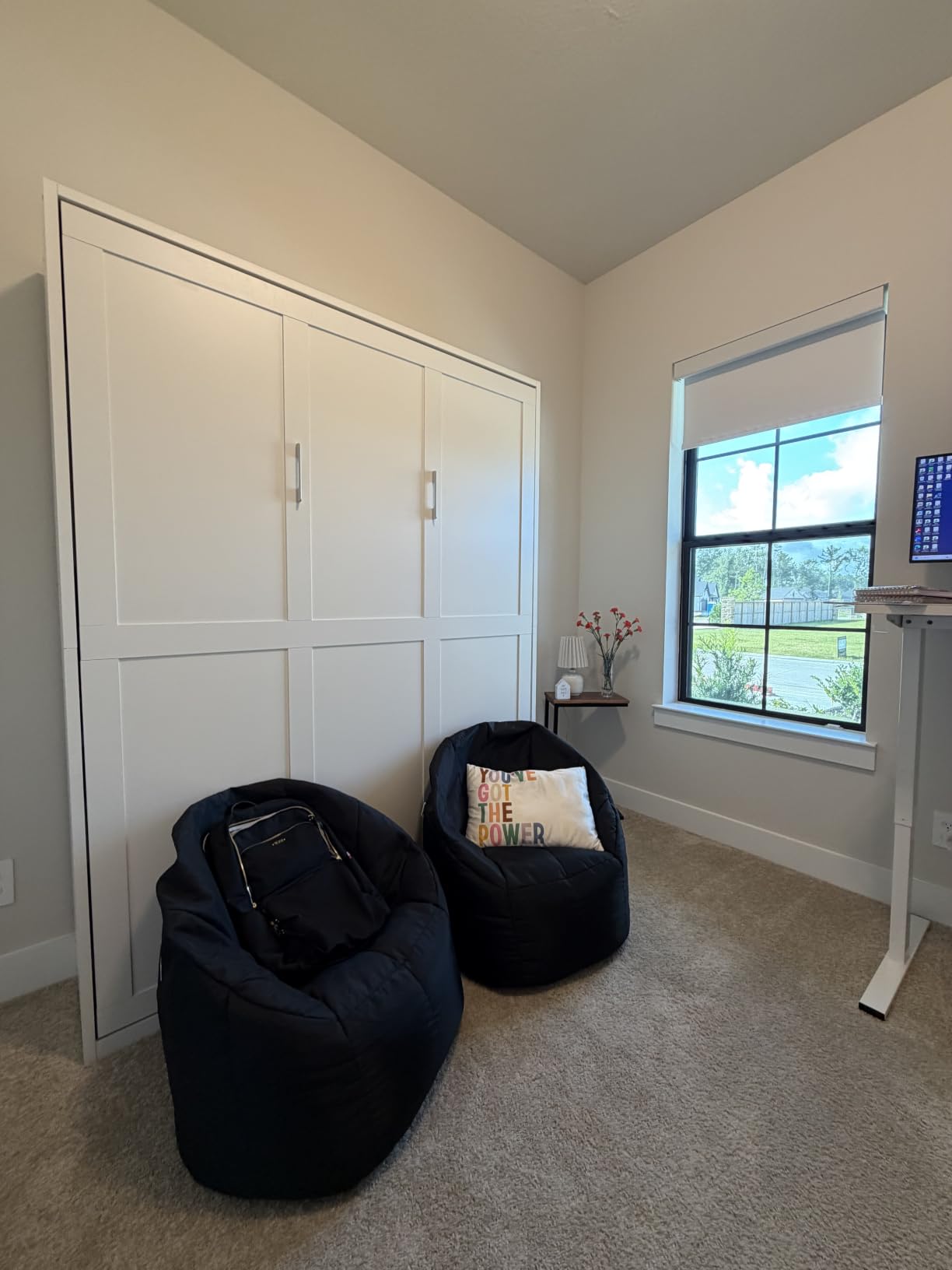 Queen Murphy Bed with Desk, White Cabinet Wall Bed with Automatic Leg | Folds into a cabinet to free floor space by day; built-in work surface supports work, study and living room use customer photo 2