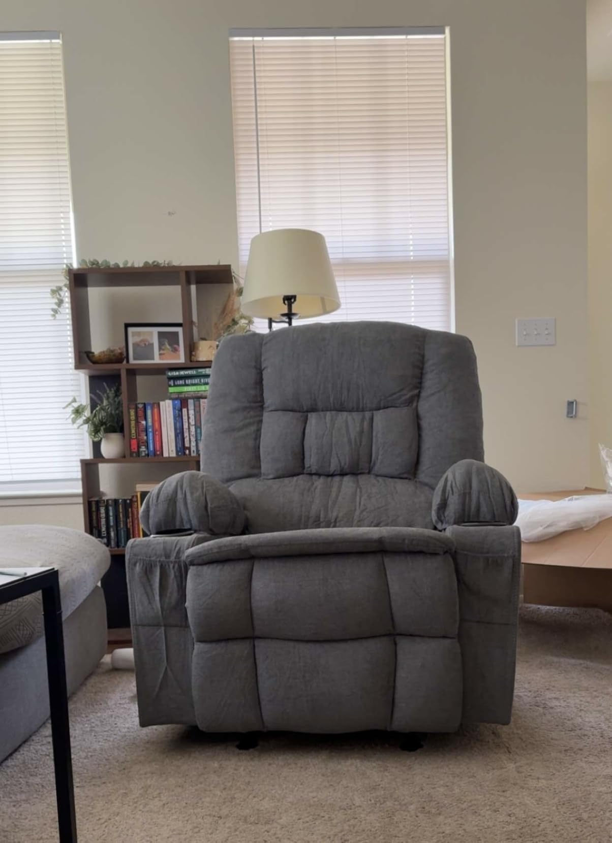 Rocker Recliner Chair with Massage and Heat, Nursery Rocking Chairs for Living Room, Ergonomic Comfy Relining Chair with Cup Holders, USB Charge Port, Side Pockets, Comfortable Arms, Single Sofa, Grey customer photo 2