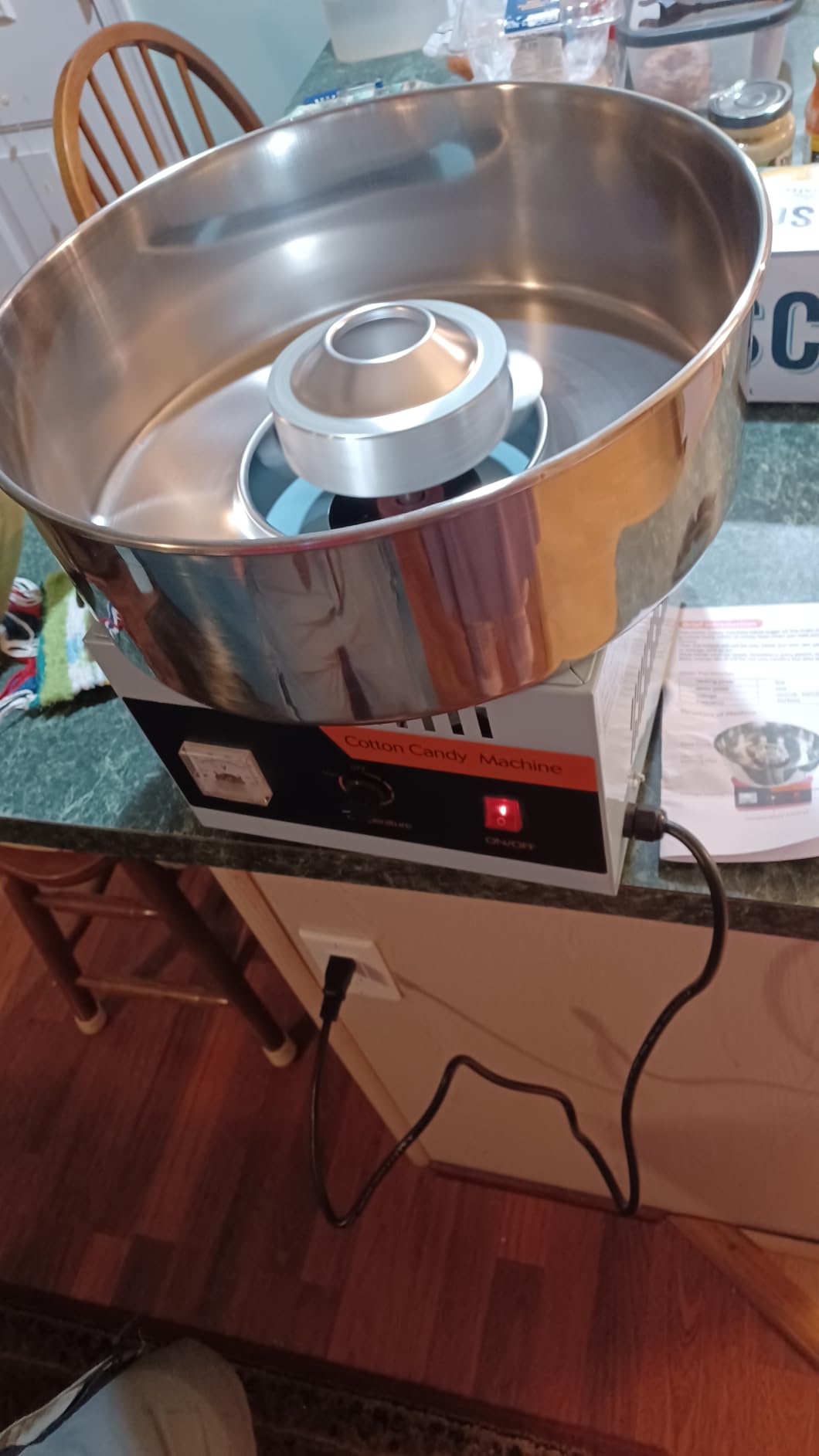 Cotton Candy Machine Commercial, Upgraded 1000W Efficiently Cotton Candy Maker with Stainless Steel Bowl, Bowl Cover, Sugar Scoop, Easy & Safe to Use, Candy Floss Maker for Home, Party, Festival customer photo 1