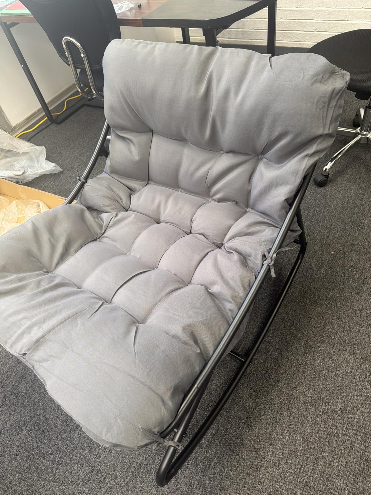 Aoxun Outdoor Rocking Chair with Ottmans, Cozy Papasan Rocking Chair with Thick Cushion, 450lbs Capacity Indoor Outdoor Cozy Rocker for Balcony, Living Room, Patio Grey customer photo 2