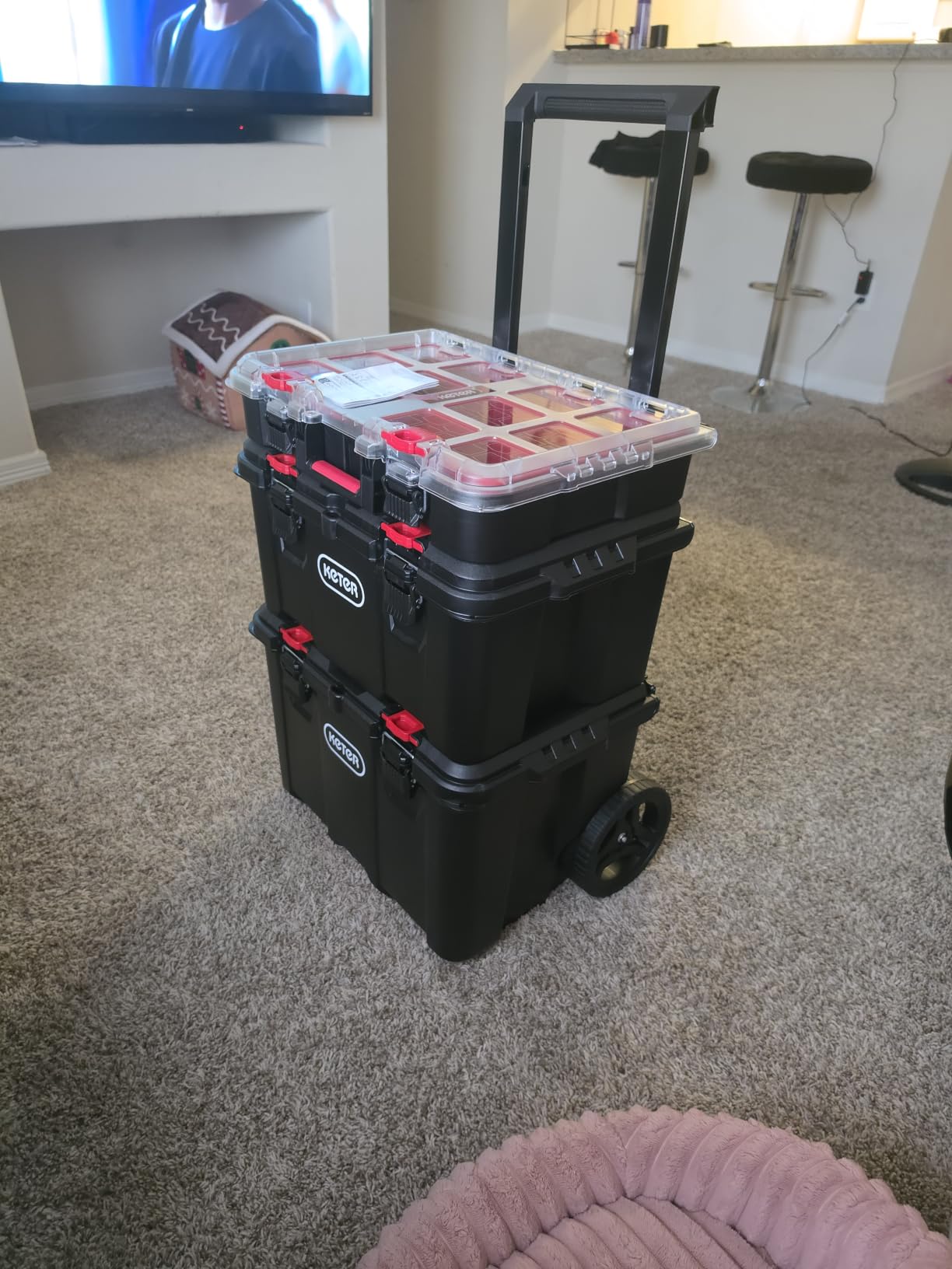 Keter Stack-N-Roll Outdoor Gear Organizer, 3-Piece Rolling Storage System | For Camping, Fishing Tackle, Hunting Equipment & RV Accessories, Modular Waterproof Tool Box with Wheels customer photo 1