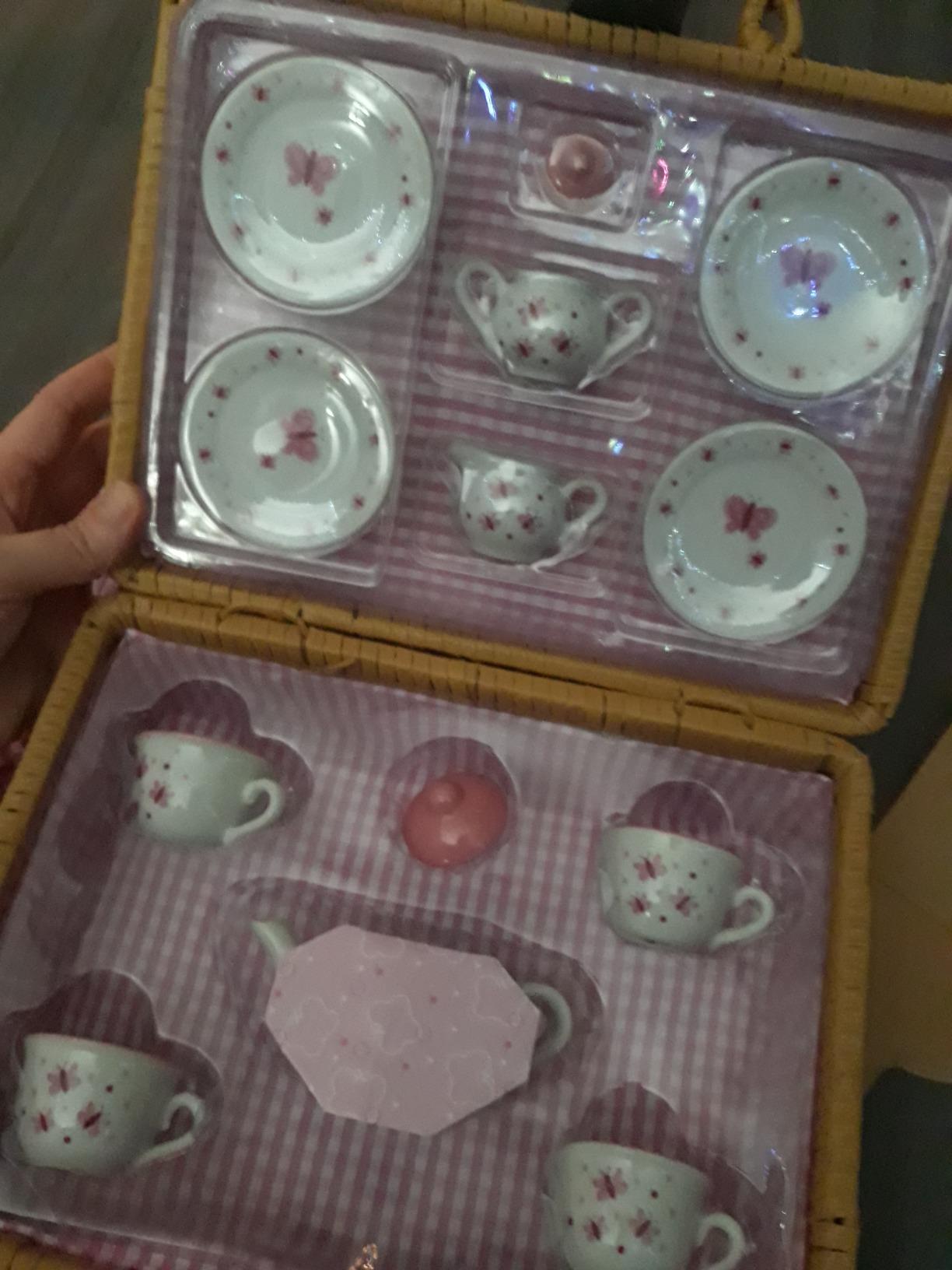 Schylling Butterfly Tea Set Basket - 23 Piece Miniature Porcelain Set with Picnic Basket - Includes Service for Four - Ages 8 and Up customer photo 2