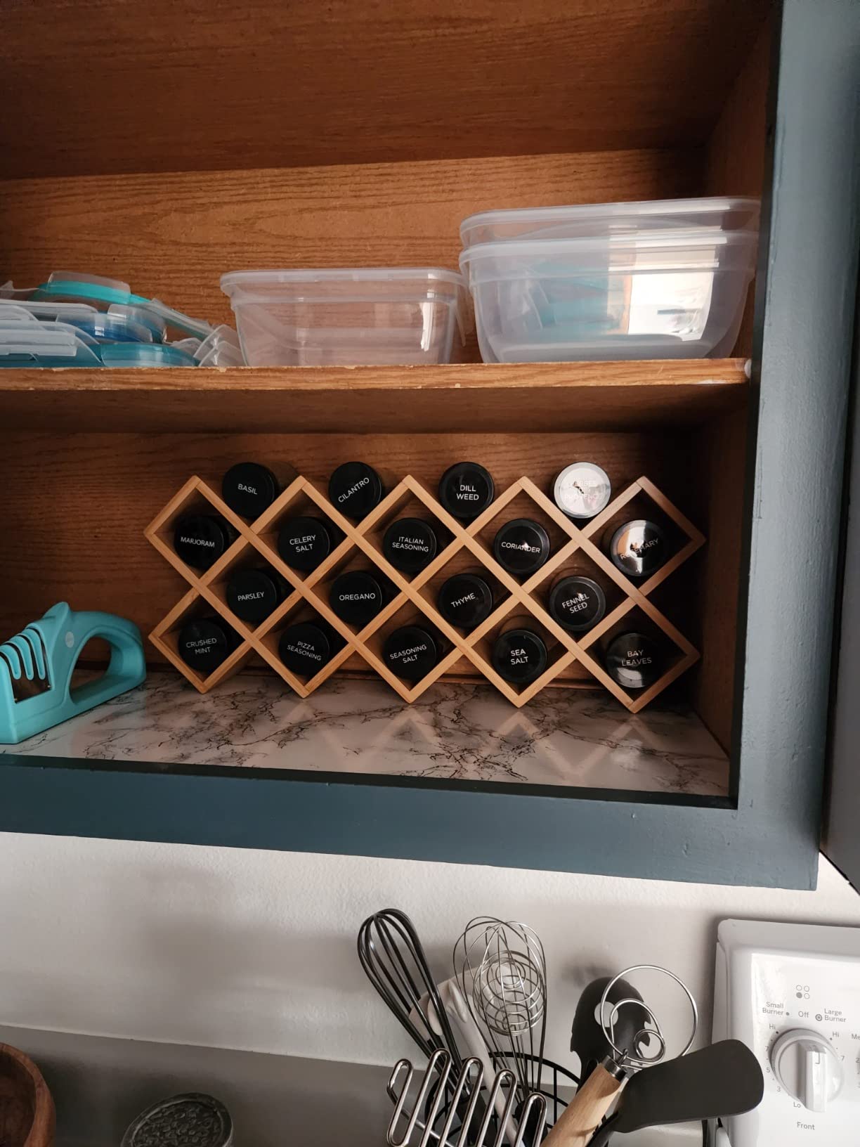 Kamenstein Criss Cross 18 Jar Bamboo Spice Rack with Spices Included - Countertop, Drawer, or Wall Mount Organizer with Refill Program customer photo 1