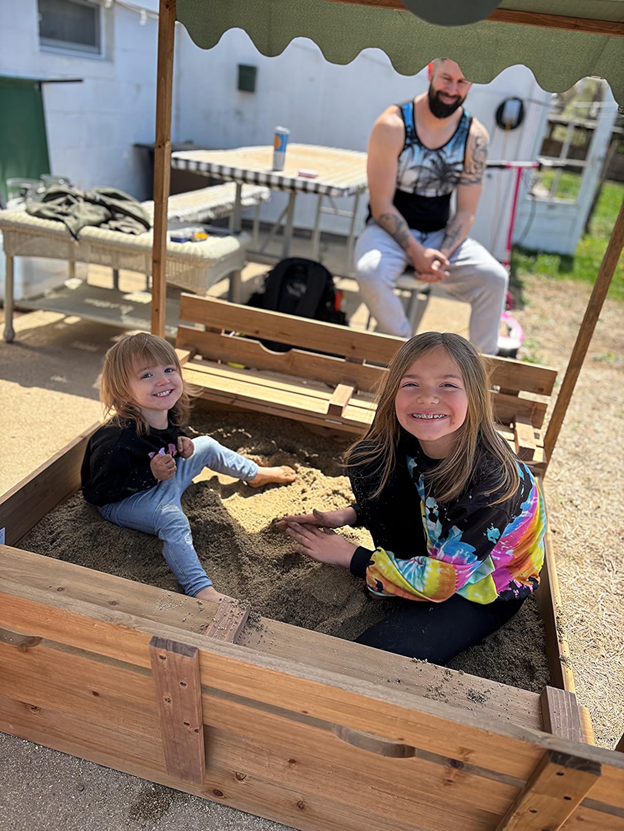 Badger Basket Sandbox for Kids with Canopy & Benches - Outdoor Convertible Wooden Sandbox with Lid, UV Shade & Built-In Seating - Backyard Playset (46.5 x 46.5 x 57) customer photo 1