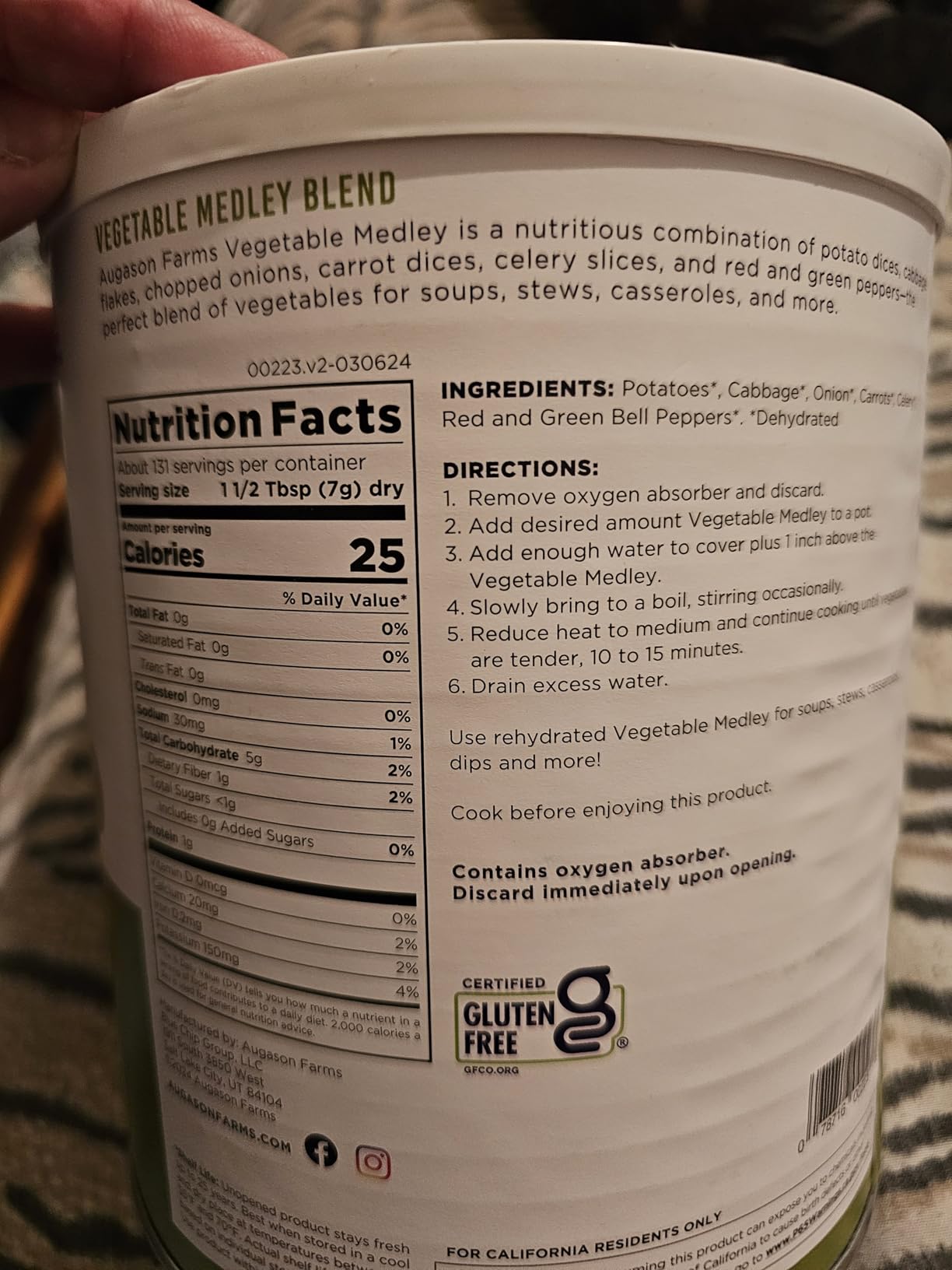 Augason Farms Vegetable Medley Blend Can customer photo 1