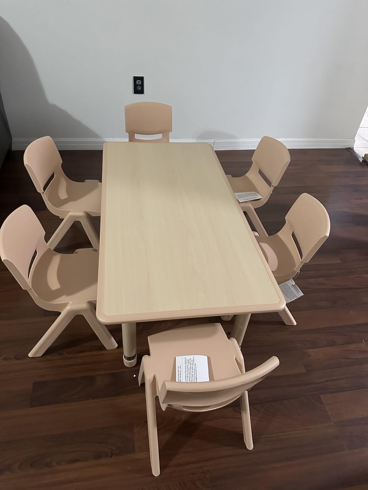 Flash Furniture Emmy Adjustable Classroom Activity Table with 6 Stackable Chairs, Plastic Activity Table for Kids, 23.625