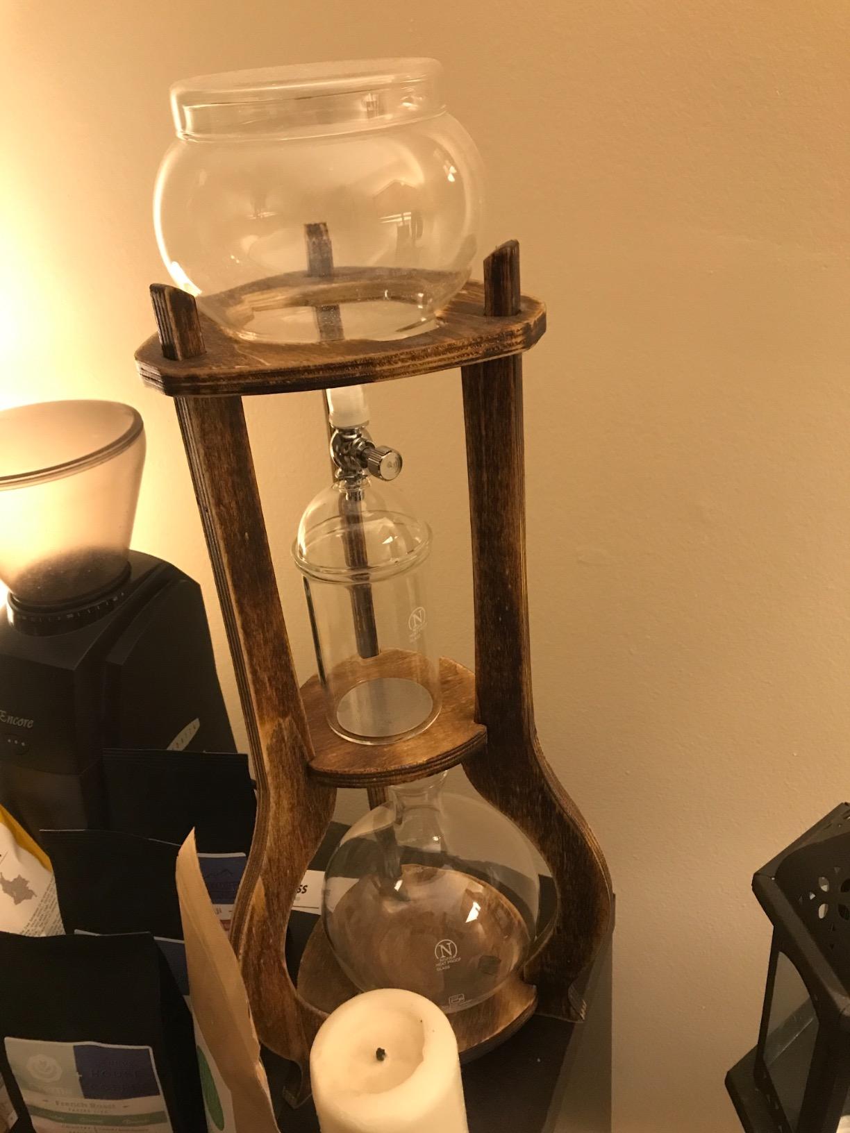 Nispira Iced Coffee Cold Brew Drip Tower Coffee Maker, 6–8 Cup Manual Cold Brew Brewer with Adjustable Valve, Wooden Frame & Glassware, Slow Cold Extraction System customer photo 1