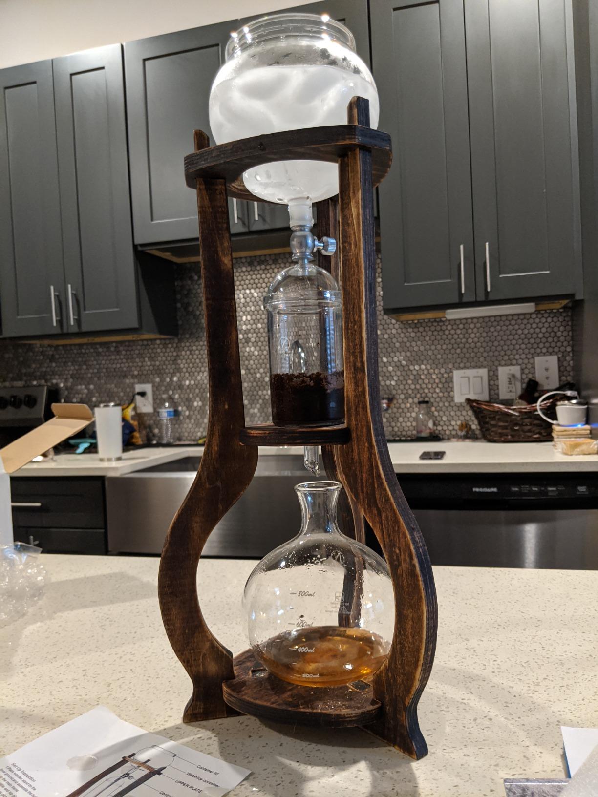 Nispira Iced Coffee Cold Brew Drip Tower Coffee Maker, 6–8 Cup Manual Cold Brew Brewer with Adjustable Valve, Wooden Frame & Glassware, Slow Cold Extraction System customer photo 2