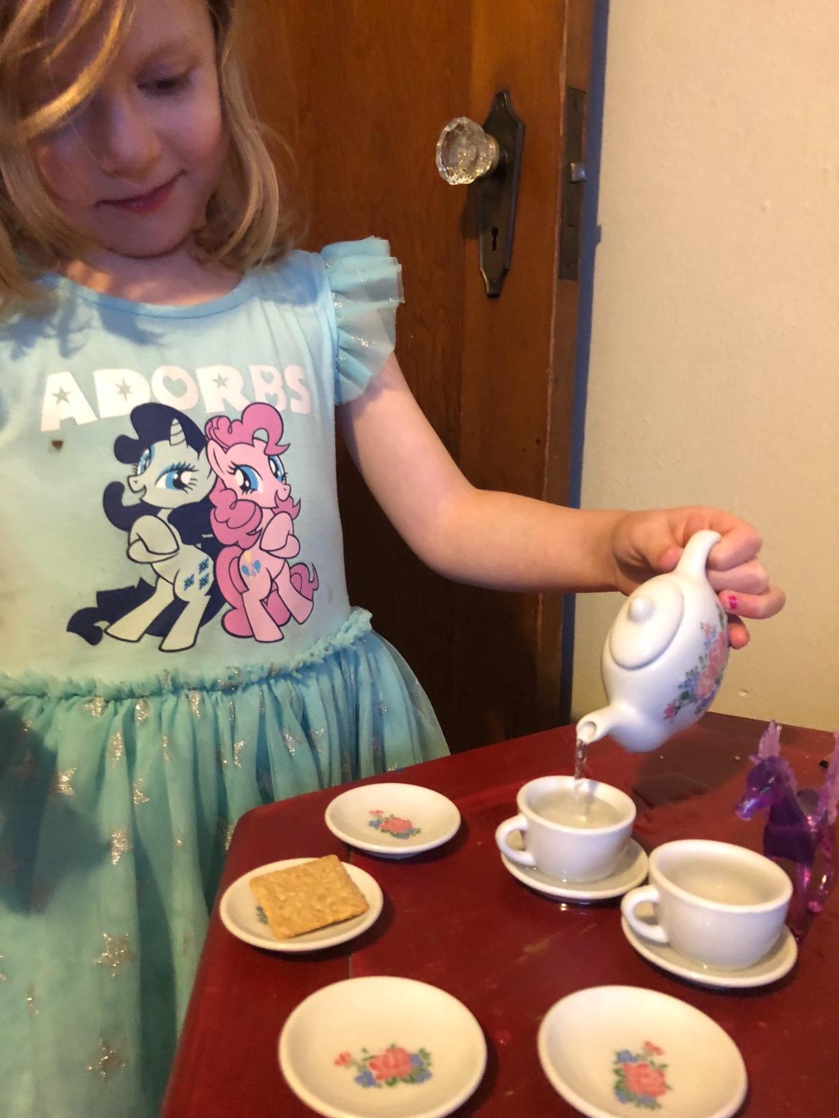 17 Pieces Floral Miniature Porcelain Ceramic Tea Set - Pretend Play Kids Toy Mini Kitchen Playset, Fun Doll Dramatic Play for Little Girls, Kids customer photo 2
