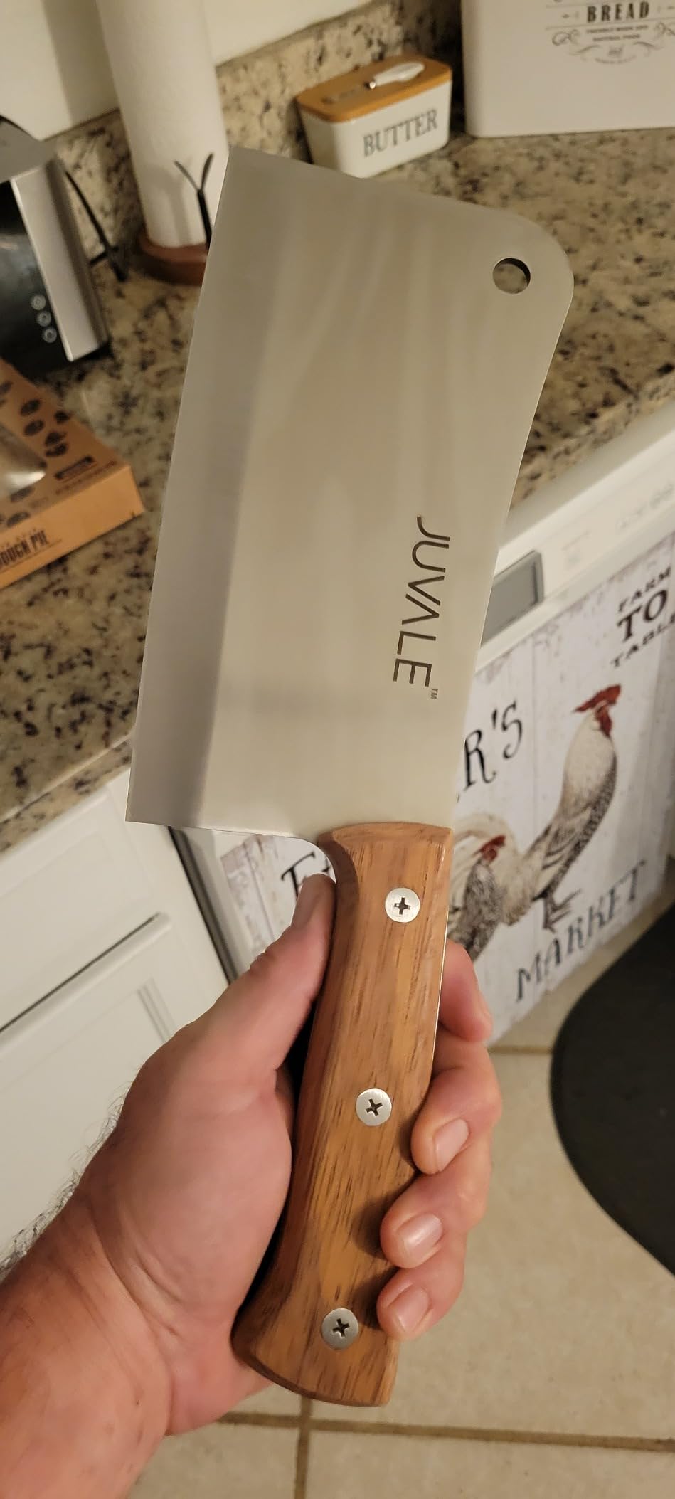 Juvale Meat Cleaver - 8-Inch Stainless Steel Blade, Wood Handle - Heavy-Duty Butcher Knife & Bone Cleaver for Beef Brisket, Meat Cutting & Chopping - Chopping Knife customer photo 1