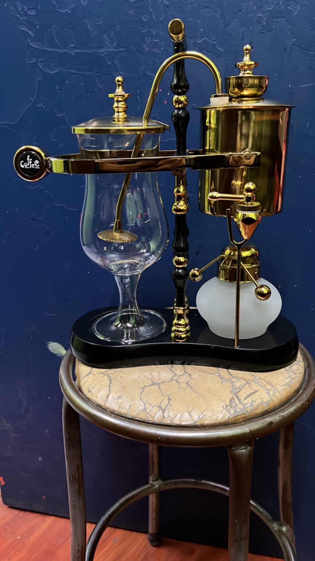 Diguo Belgian/Belgium Family Balance Siphon/Syphon Coffee Maker, Elegant Double Ridged Fulcrum with Tee Handle (Egyptian Black & Gold) customer photo 1