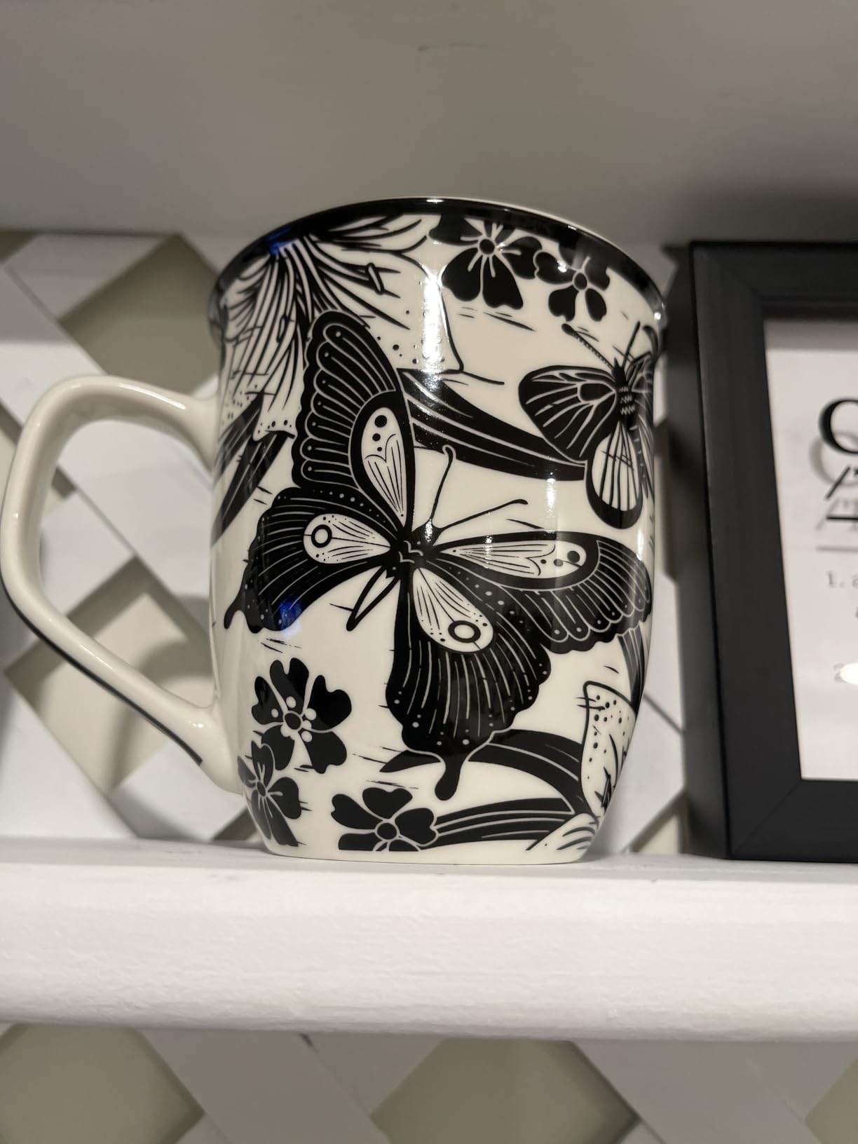 Karma Gifts 14 oz Black and White Boho Mug Butterfly - Cute Coffee and Tea Mug - Ceramic Coffee Mugs for Women and Men customer photo 2