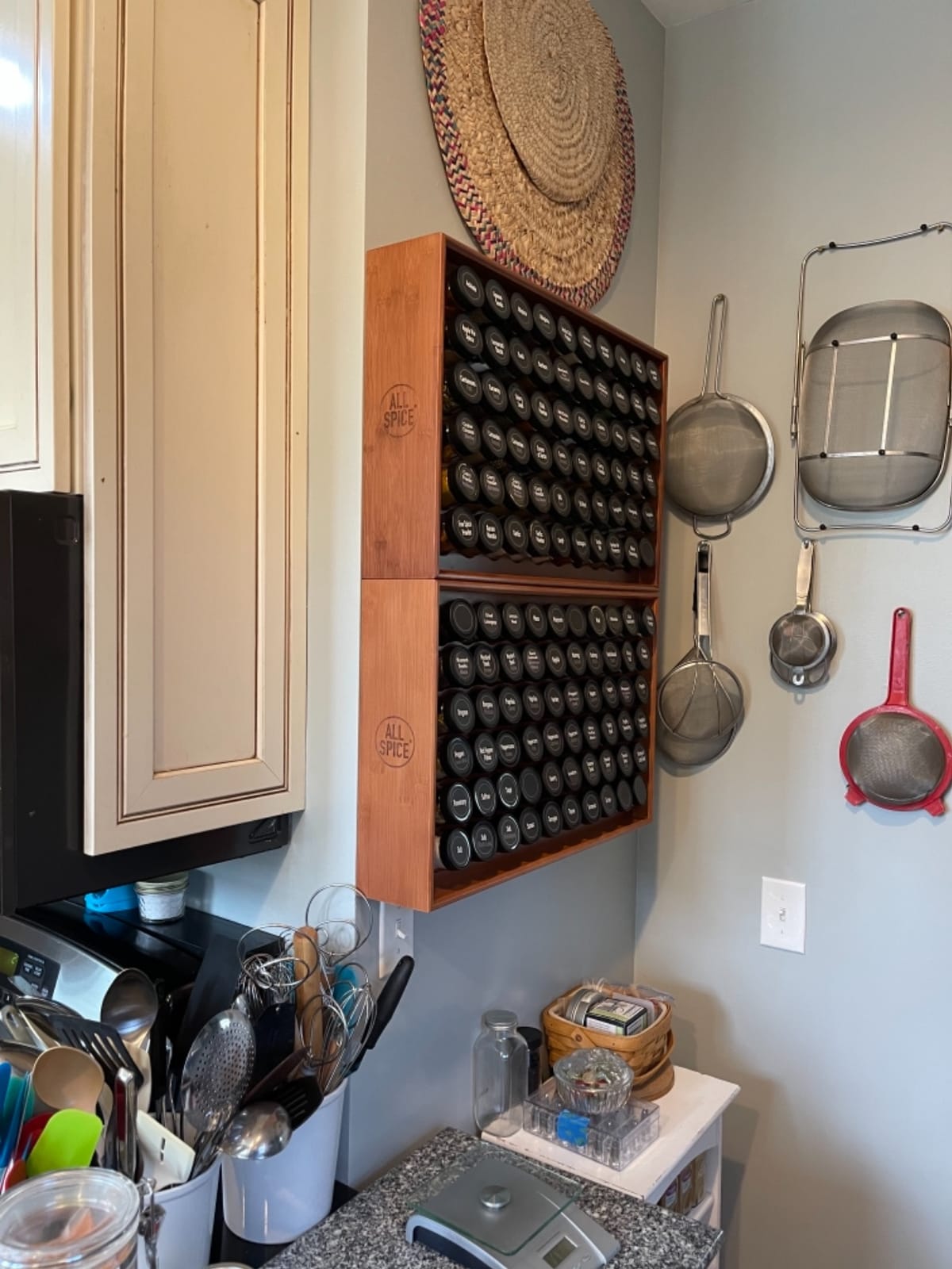 AllSpice Spice Rack Organizer, Wood, 525 Unique Labels, Countertop or Wall Mount, Includes 30 4oz Jars- Walnut Stain customer photo 1