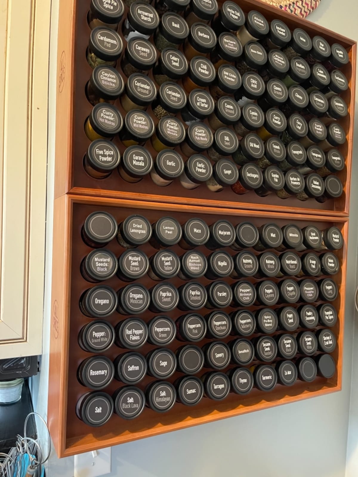 AllSpice Spice Rack Organizer, Wood, 525 Unique Labels, Countertop or Wall Mount, Includes 30 4oz Jars- Walnut Stain customer photo 2