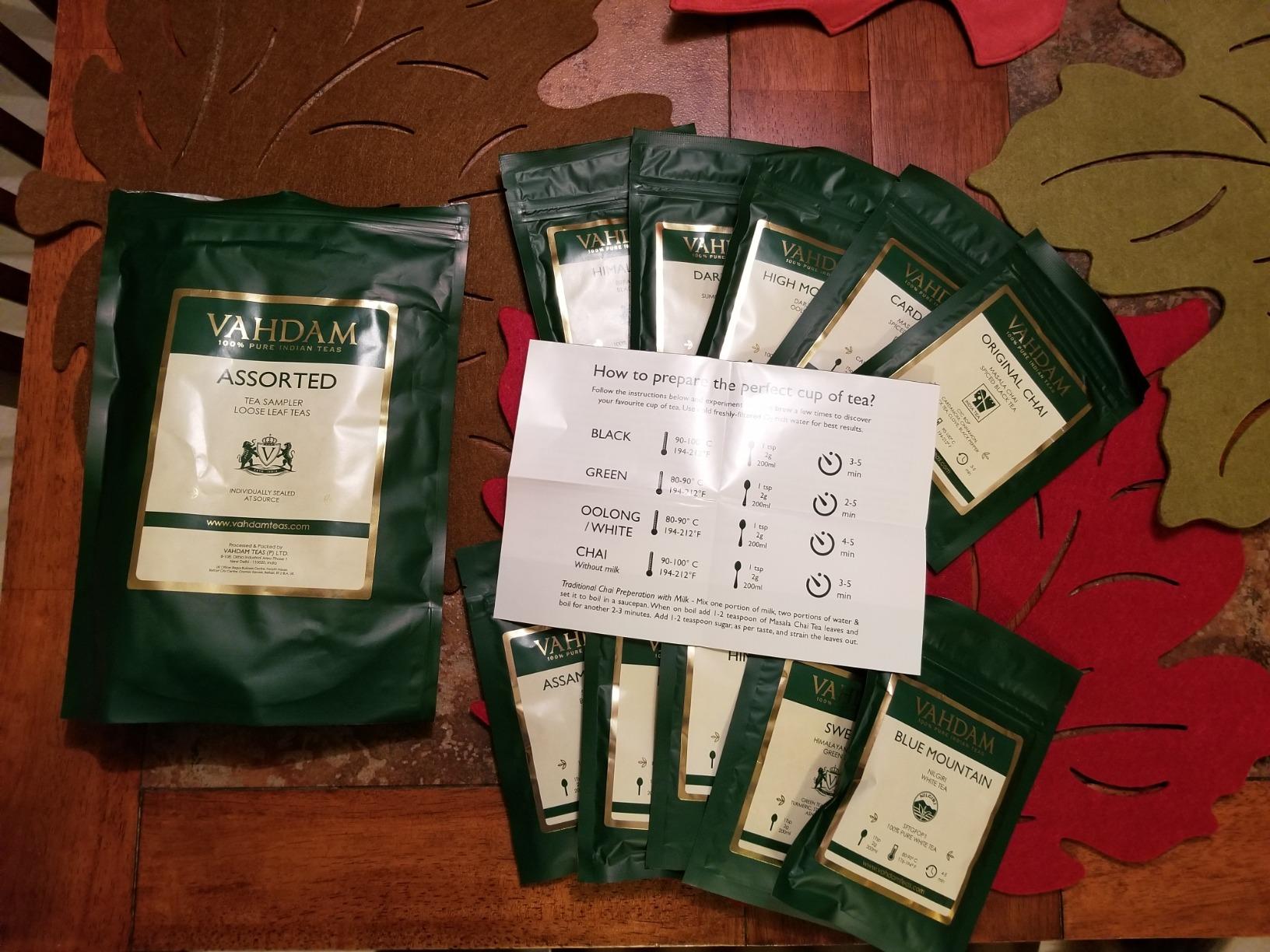 VAHDAM Top 10 Favourites Tea Sampler Set | Loose Leaf Tea (50+ Cups) | Tea Variety Pack with Green, Herbal, Black & Chai Brew | Vacuum Sealed For Freshness | Brew Hot & Col customer photo 1