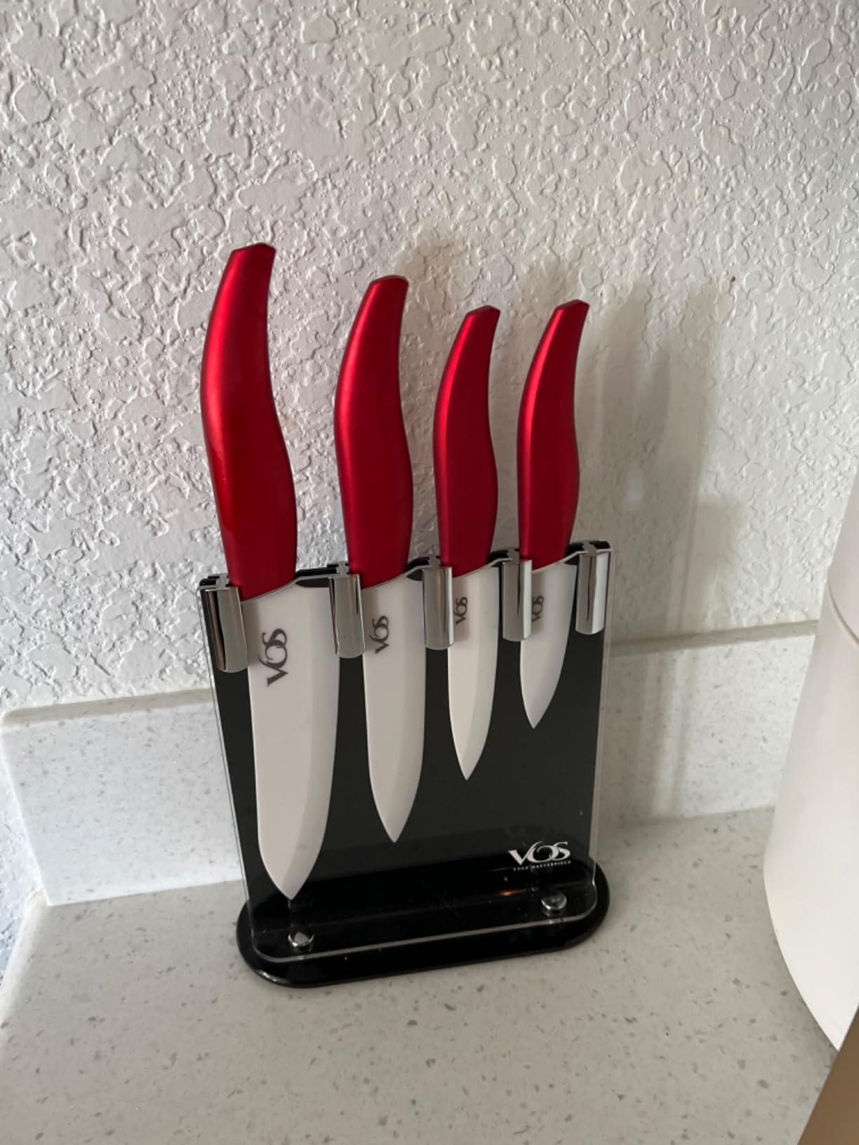 Vos Ceramic Knife Set with Block, Ceramic Knives Set For Kitchen, Ultra Sharp Kitchen Knife Set with Covers, 3