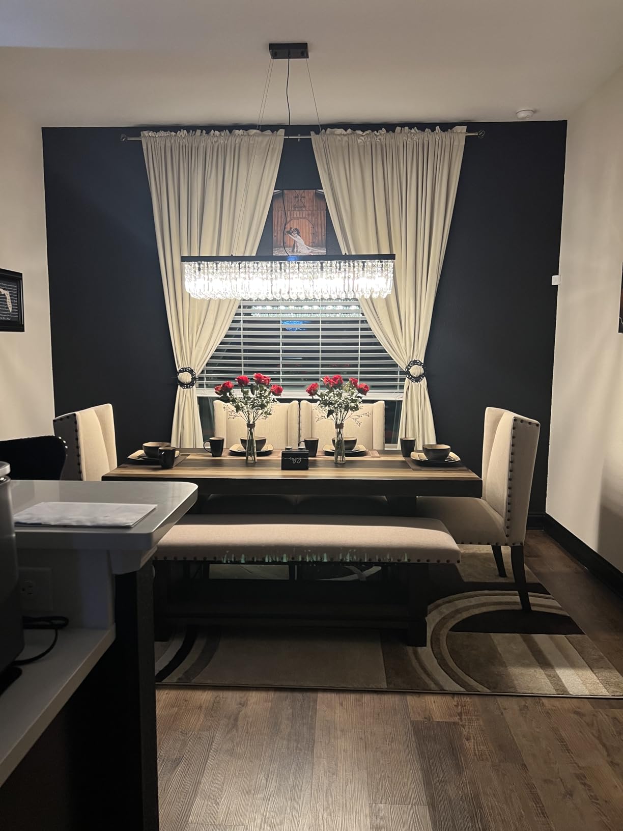 7PM Rectangle K9 Crystal Chandelier Modern Rectangular Pendant Lighting Fixture for Dining Room Kitchen Island Bedroom Black L47'' x W10'' x H10'' customer photo 1