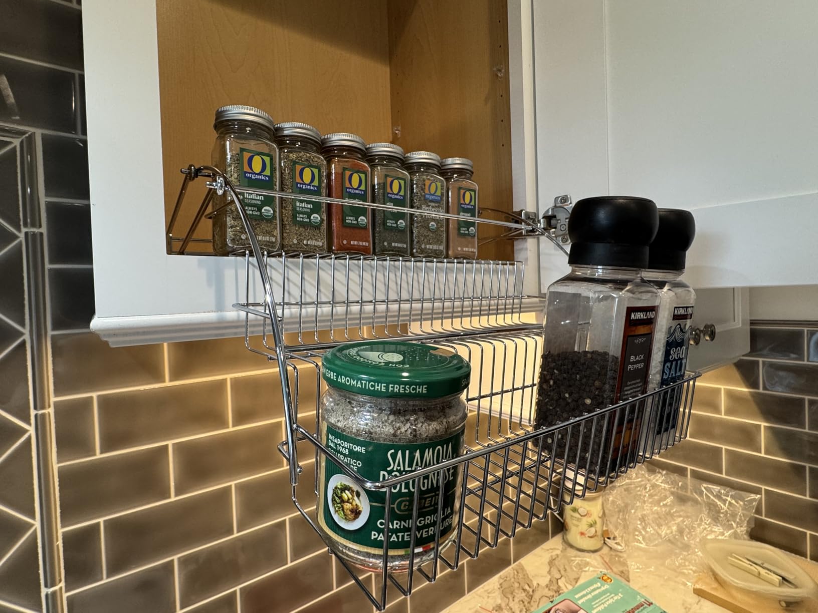 Hardware Resources 3-Tier Pull Down Spice Rack - Chrome-Finished Steel Retractable Organizer for Spice Bottles & Seasoning Jars - Easy to Install, Screws Included - Fits 15” Opening Wall Cabinet customer photo 2