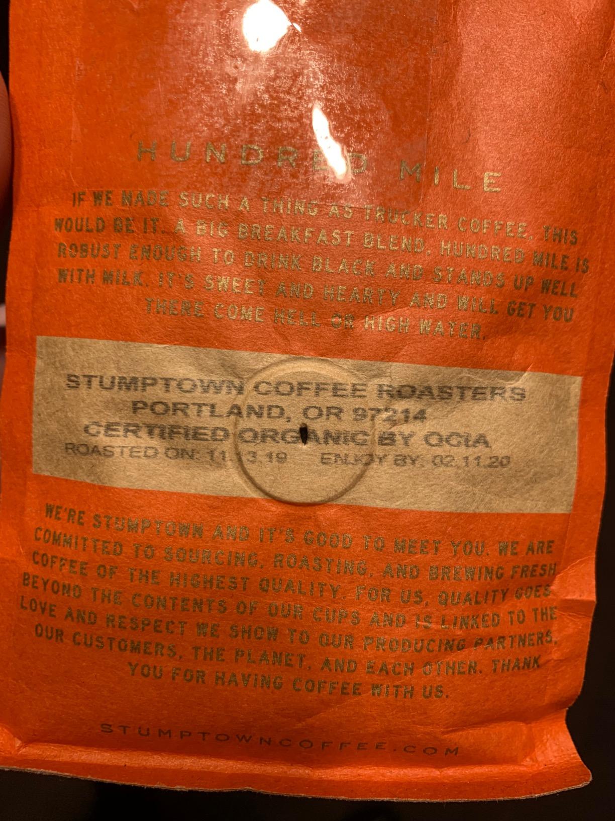 STUMPTOWN COFFEE ROASTERS, Whole Bean Medium Roast, Hundred Mile 12 Oz customer photo 1