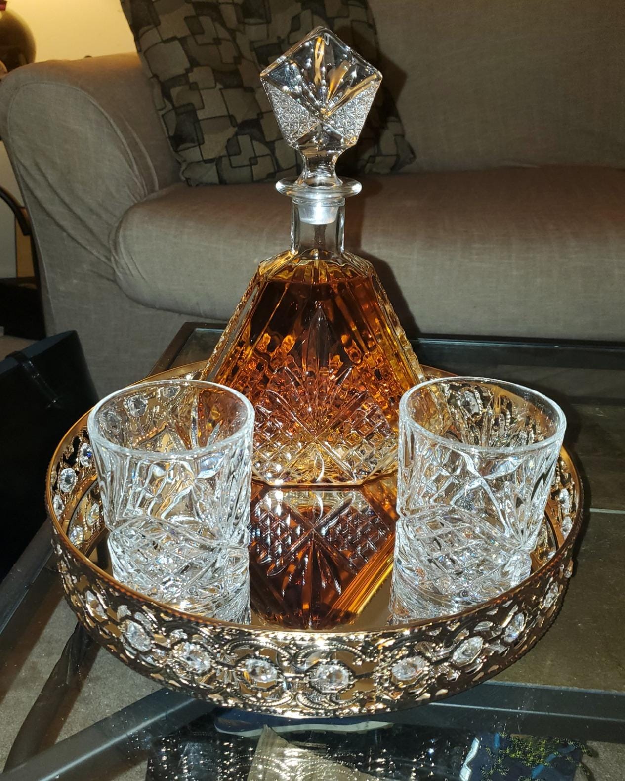 Whiskey Decanter Set with 2 Old Fashioned Whisky Glasses for Liquor Scotch Bourbon or Wine - Irish Cut Triangular Clear customer photo 1