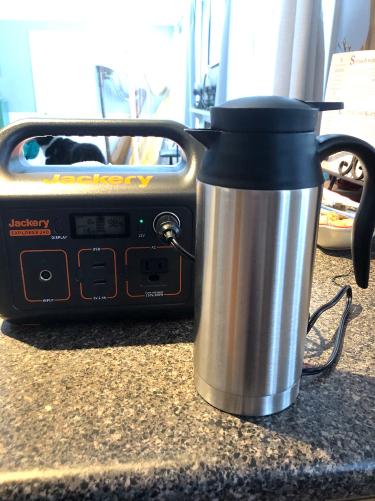 Acouto 750ml 12V Car Electric Kettle Stainless Steel Car Kettle Boiler Cigarette Lighter Heating Kettle Mug Electric Travel Thermoses DC Powered Car Teapot Portable Water Heater for Tea customer photo 2