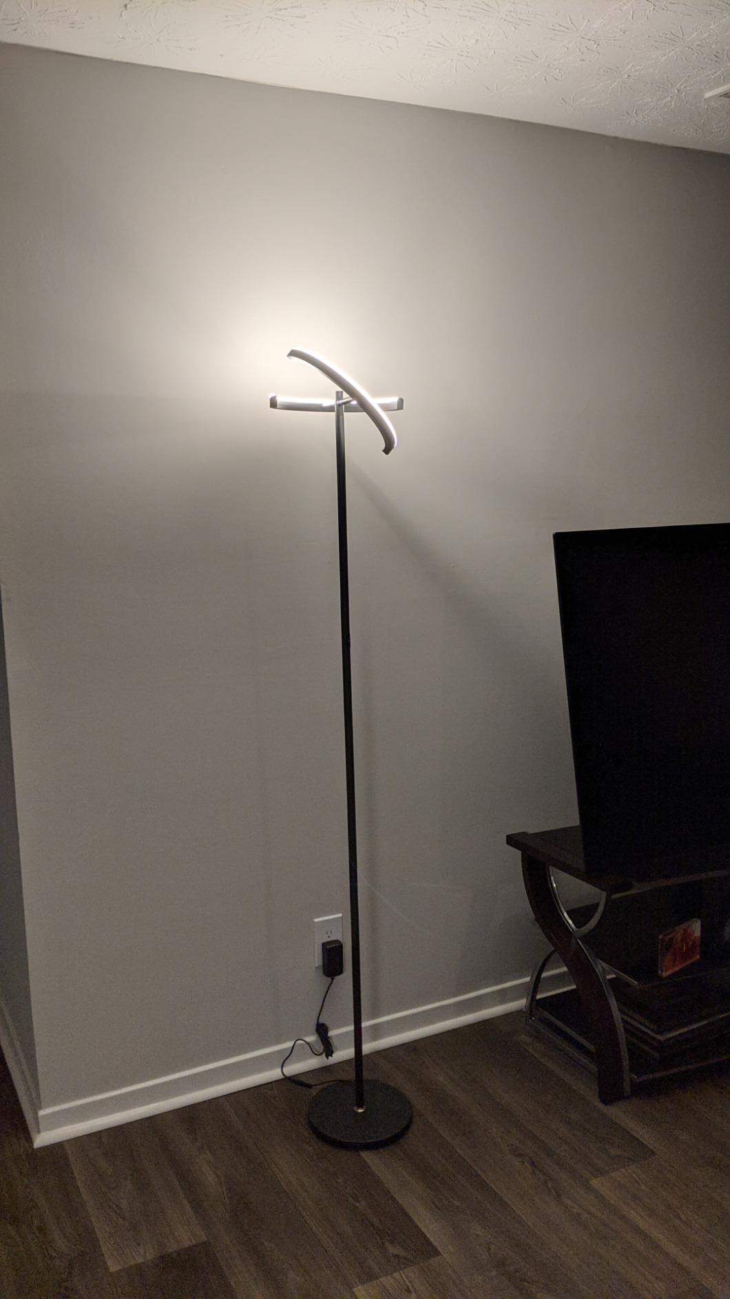 Brightech Halo Split Floor Lamp, Modern Bright LED Torchiere Floor Lamp for Offices - Dimmable, Tall Standing Lamp for Living Room or Bedroom - Adjustable Light w/Rotating Angles - Platinum Silver customer photo 1