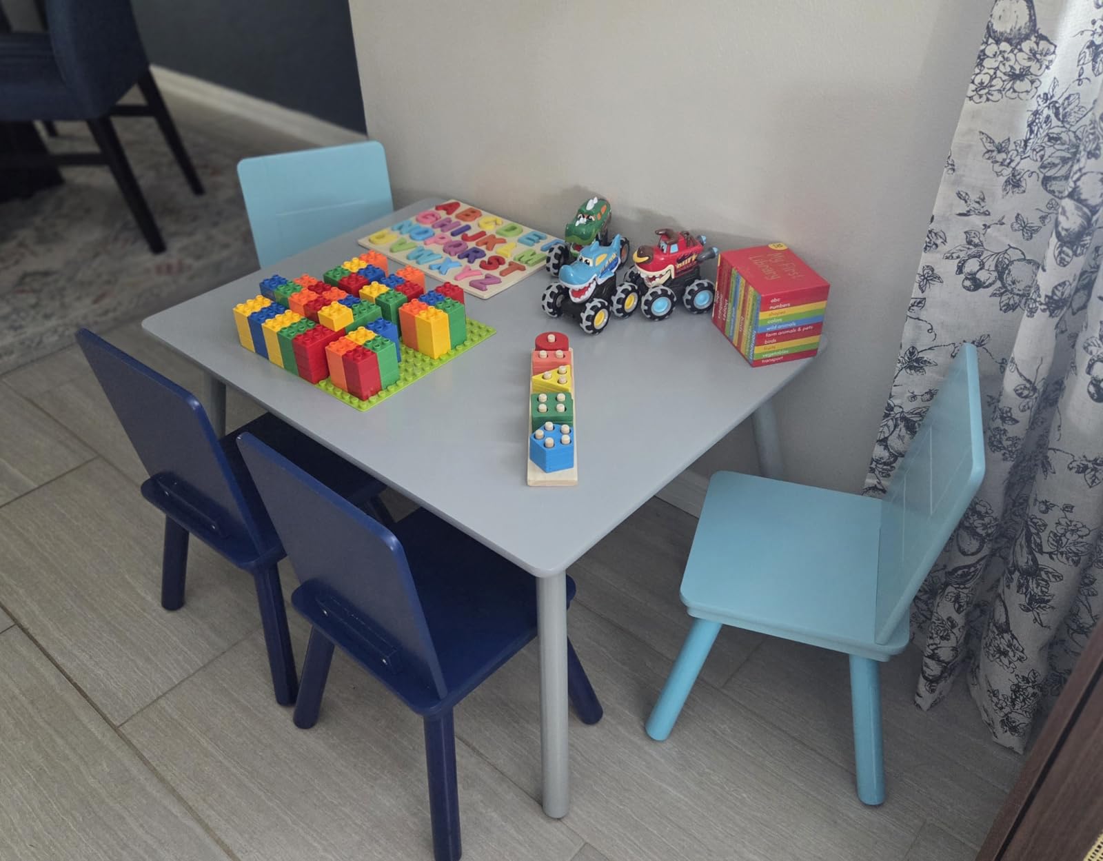 Delta Children Kids Table and Chair Set (4 Chairs Included), Natural/Primary customer photo 1