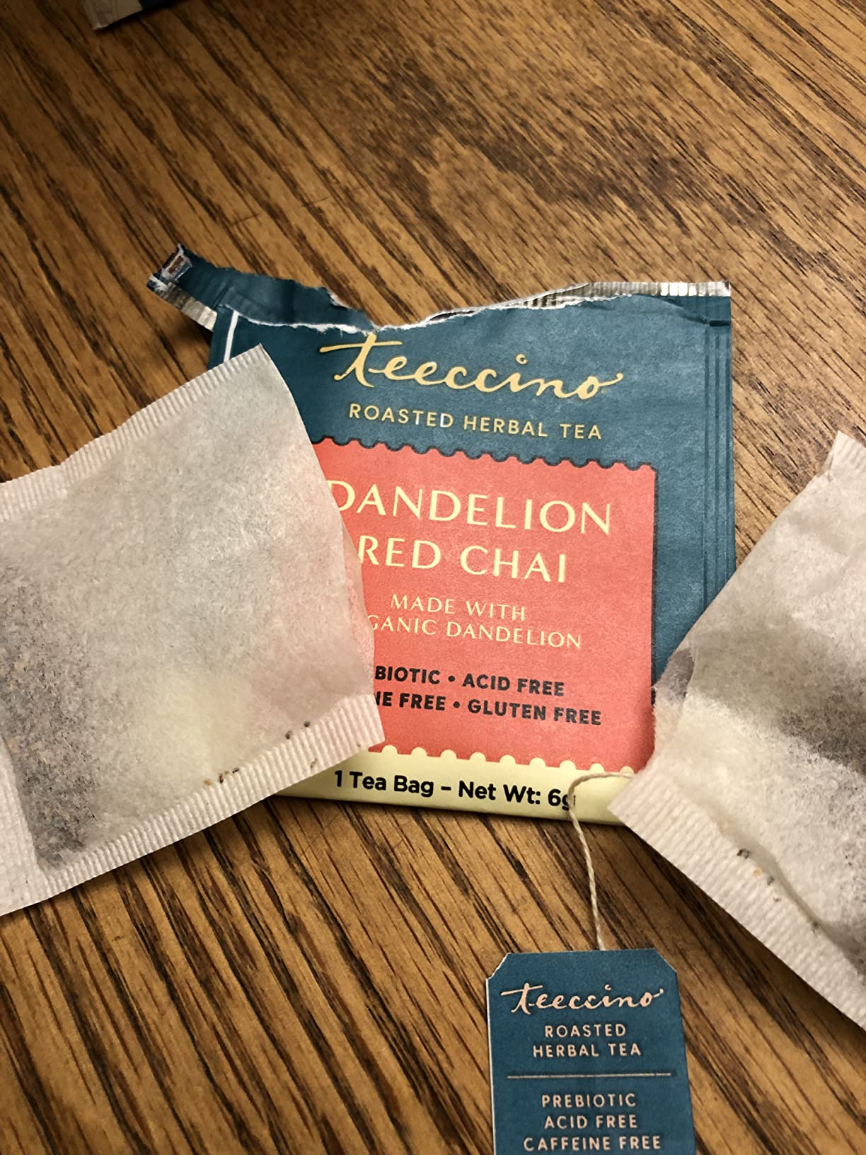 Teeccino Dandelion Tea Sampler - 12 Tea Bags - Caramel Nut, Coconut, Dark Roast, Mocha Mint, Red Chai, Turmeric - Caffeine-Free, Roasted Herbal Tea with Prebiotics, Gluten-Free customer photo 2