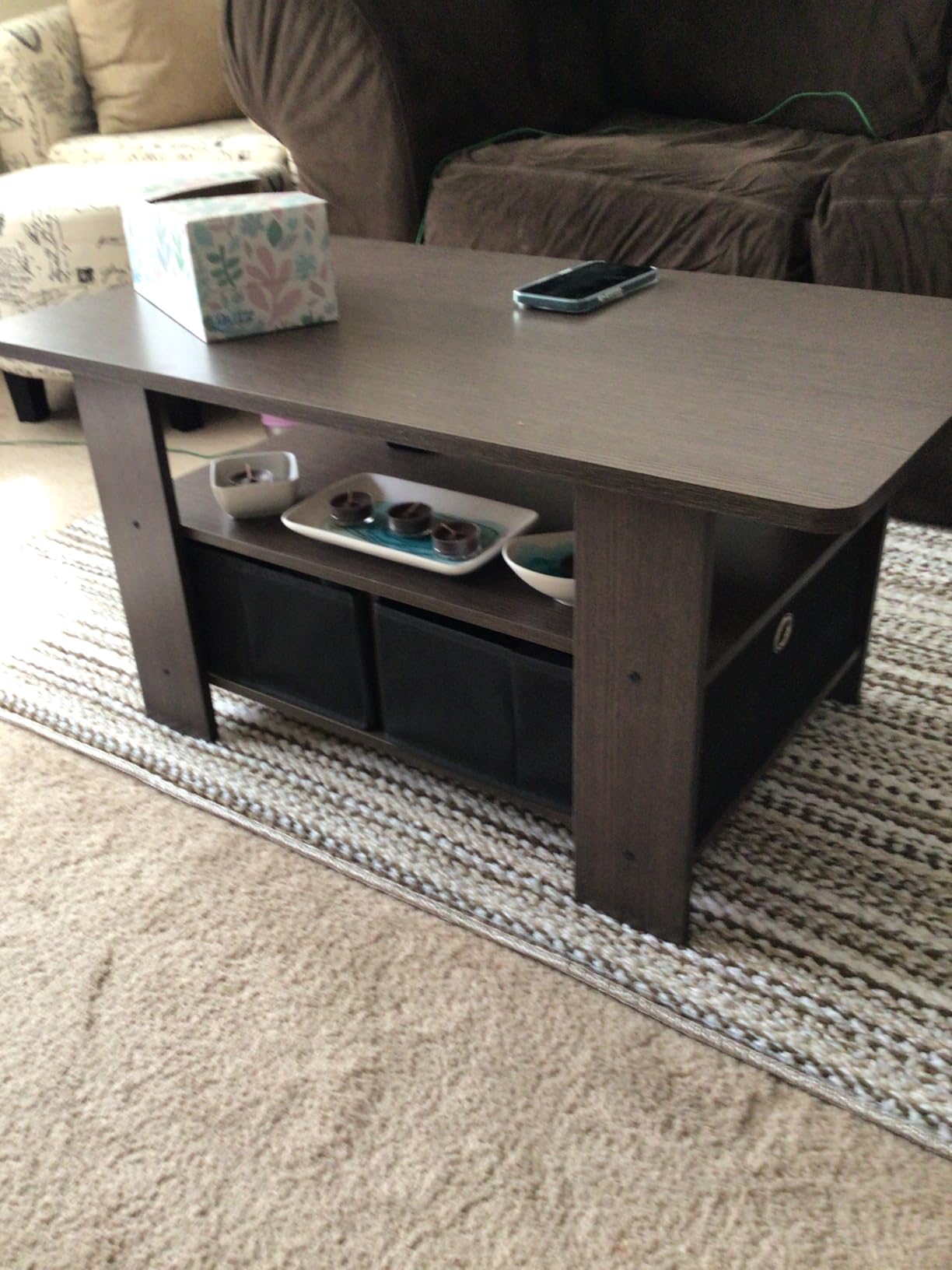 Furinno Andrey Coffee Table with Bin Drawer, Columbia Walnut/Dark Brown customer photo 2