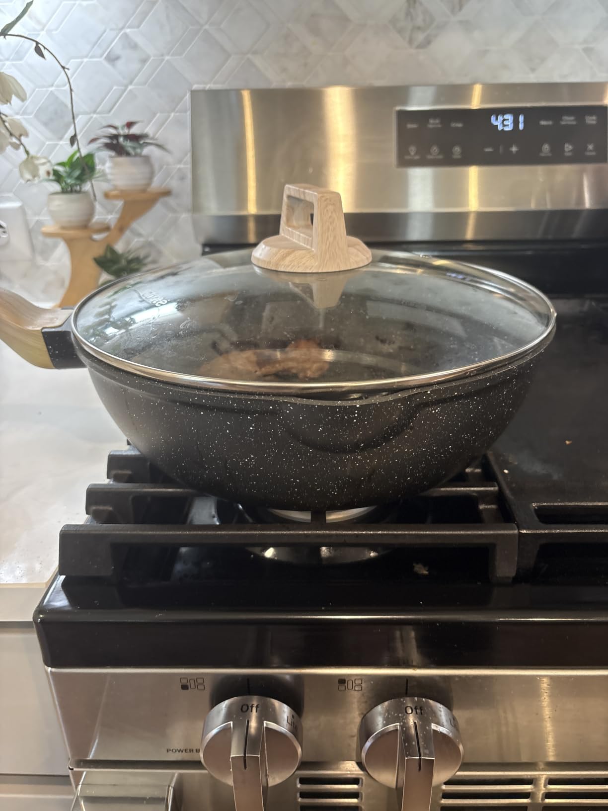 CAROTE 12 Inch Nonstick Deep Frying Pan with Lid, 5.5 Qt Black Granite customer photo 1