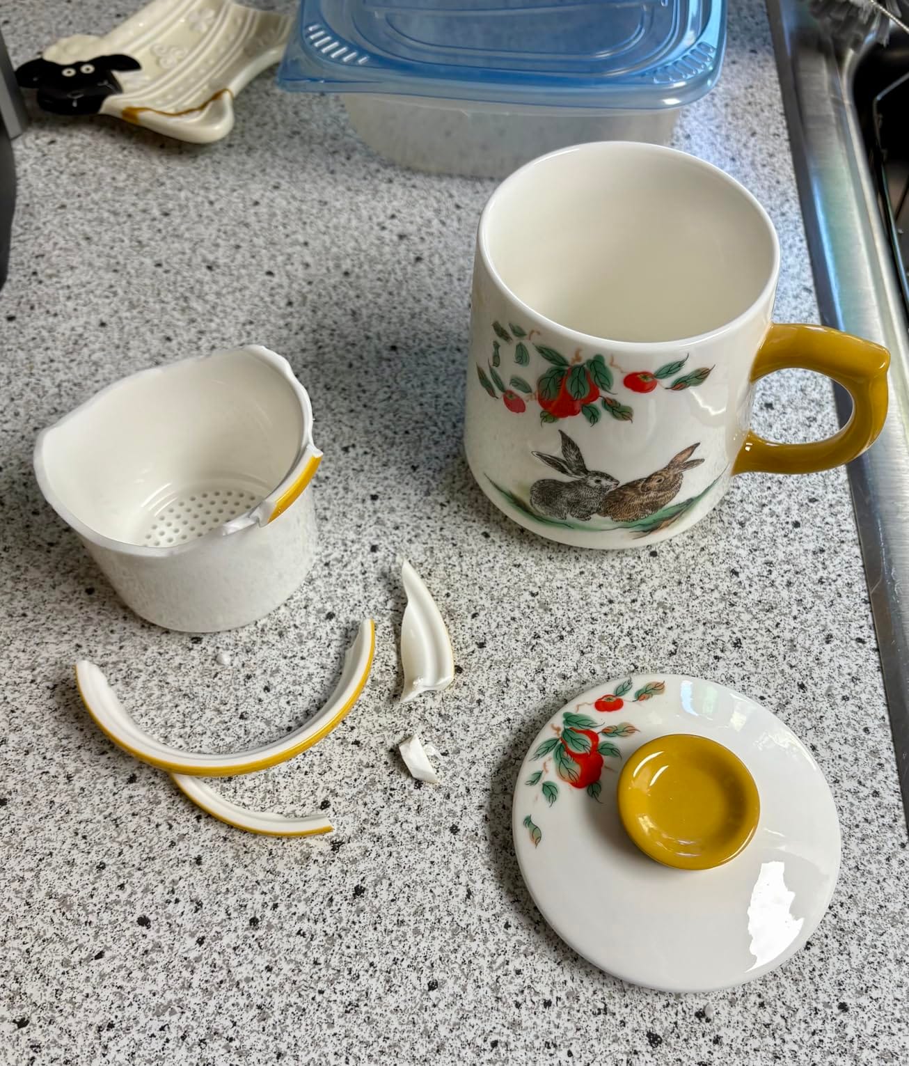 Chinese Tea Cup with Lid, Infuser and Saucer, Blue, 11.8 fl oz (350ml) customer photo 1