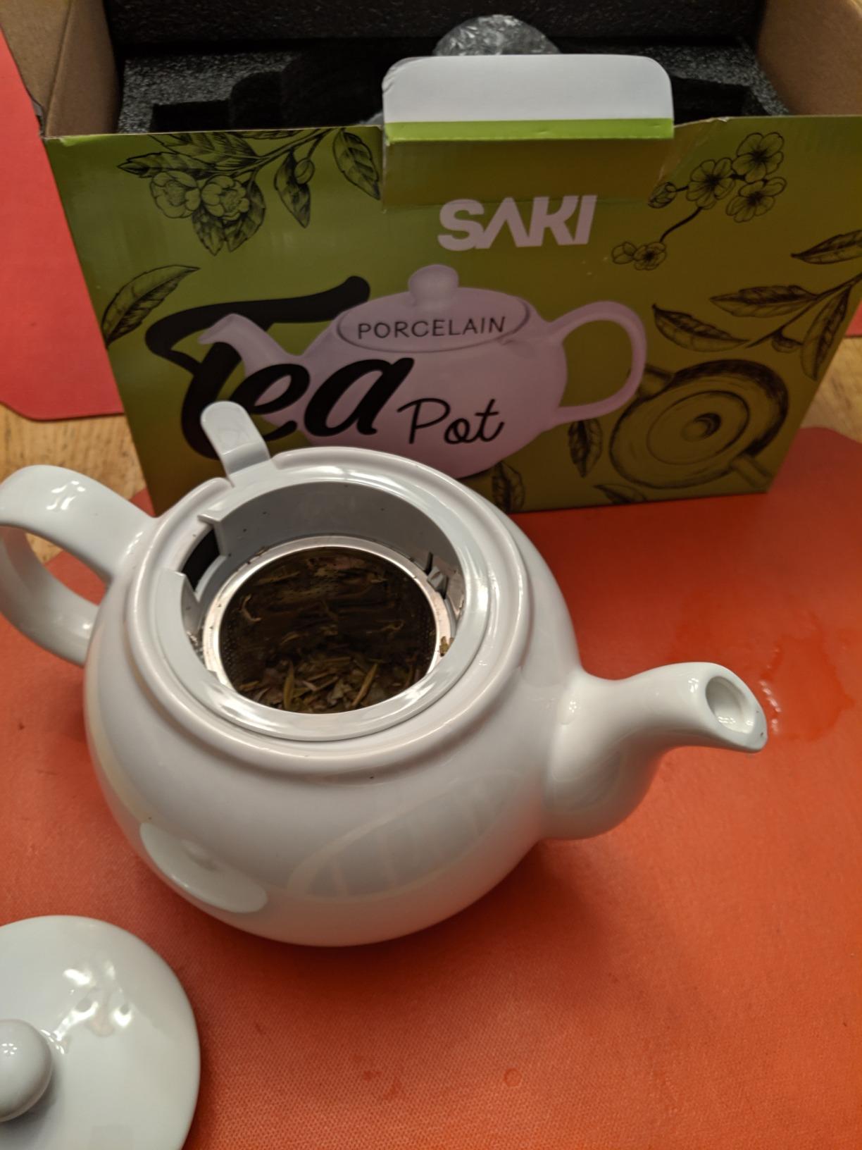 SAKI Large Porcelain Teapot, 48 Ounce Tea Pot with Infuser, Loose Leaf and Blooming Tea Pot - White customer photo 2