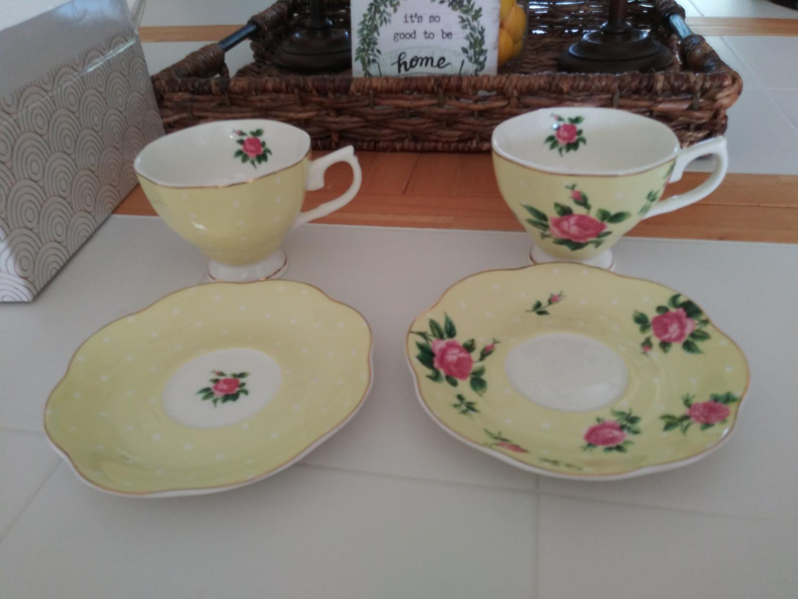 BTaT- Floral Tea Cups and Saucers, Set of 2, 8 oz, Fine Porcelain Teacup Set with Gold Trim for Afternoon Tea, Weddings, Parties & Gifting, Dishwasher Safe, Lightweight, Non-Toxic customer photo 2