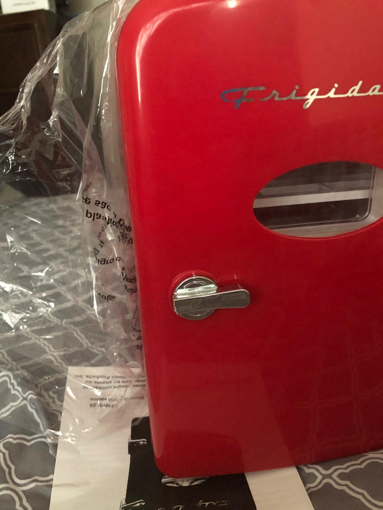 Frigidaire Retro Mini Compact Beverage Refrigerator, Perfect for Home, Office, or Cars. Includes Plugs for Home Outlet & 12V Car Charger - RED customer photo 1