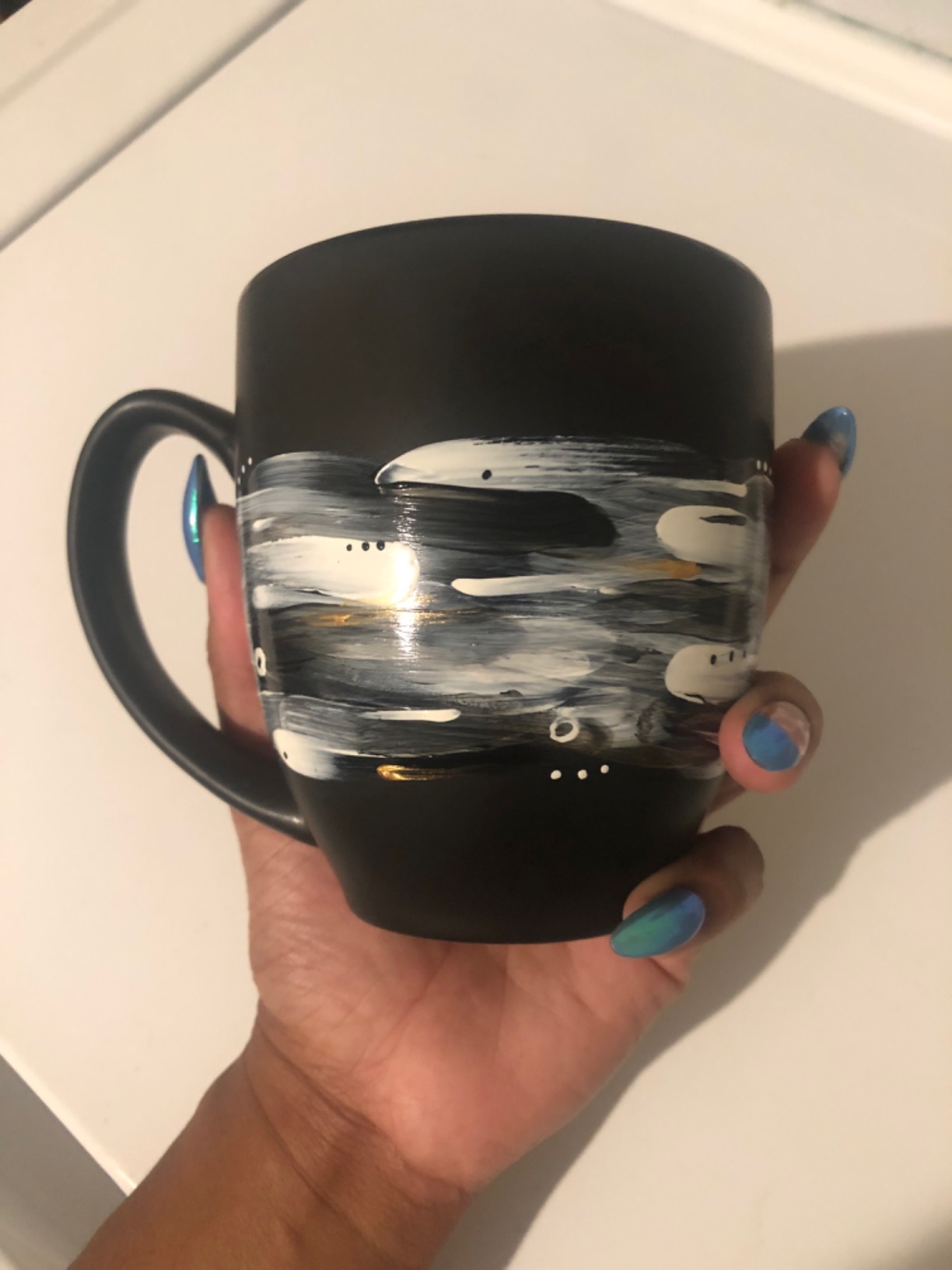 DOWAN Coffee Mugs, Black Coffee Mugs Set of 6, 16 oz Ceramic Coffee Cups with Large Handles for Men Women, Porcelain Big Mug for Tea Latte, Mug Gifts for Home Office Party customer photo 1