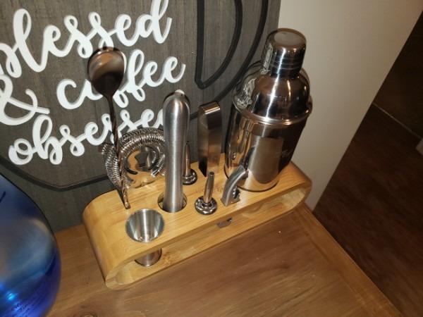 Mixology & Craft Cocktail Shaker Set with Bamboo Stand - Professional 10-Piece Bartender Kit - Complete Bar Set & Cocktail Mixer Kit for Home (Gun-Metal) customer photo 1