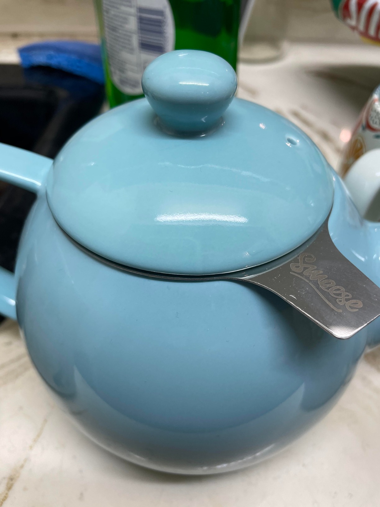 Sweese Teapot, Porcelain Tea Pot with Stainless Steel Infuser, Blooming & Loose Leaf Teapot - 27ounce, Steel Blue customer photo 2